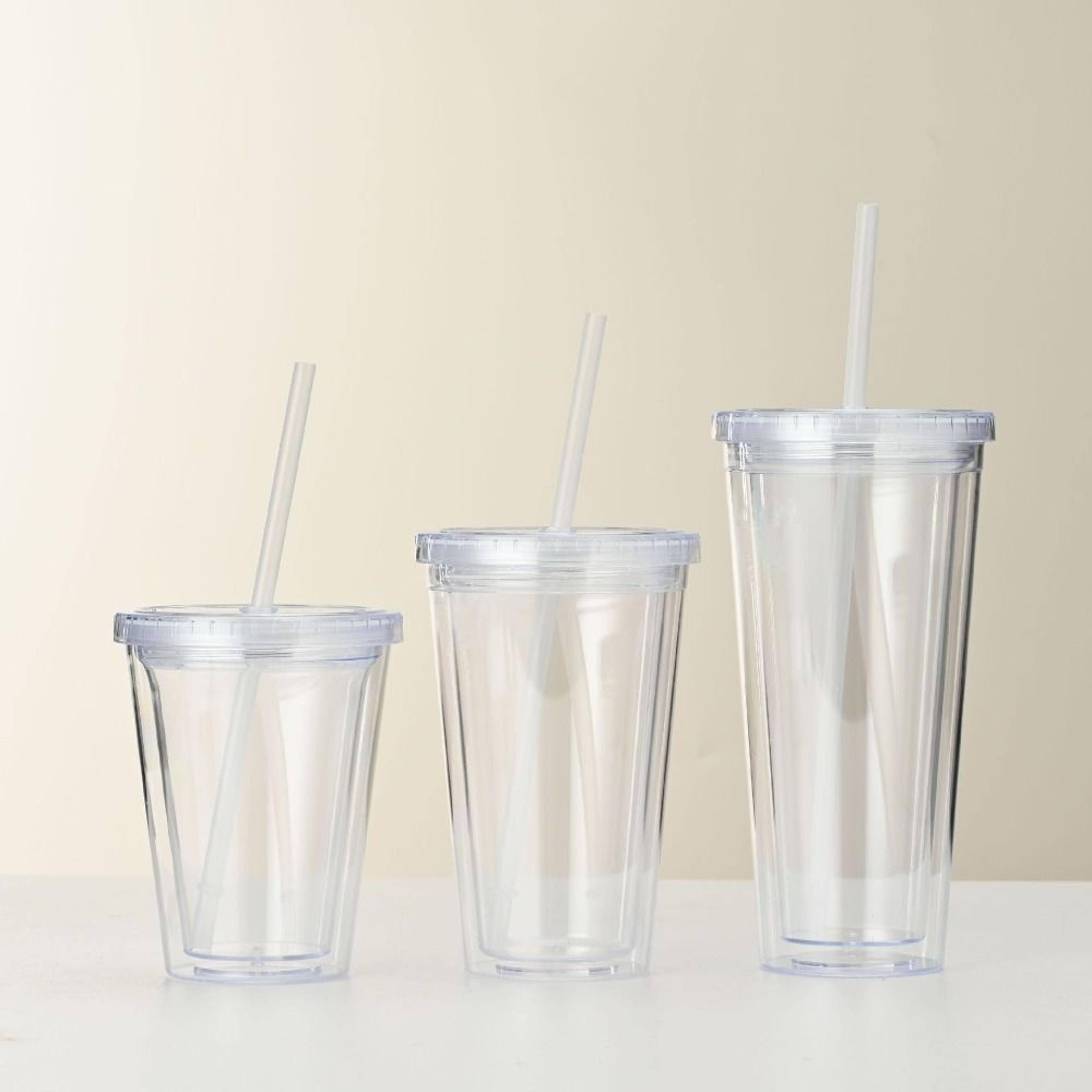 plastic clear tumbler smoothie cup with lid and straw transparent double-layer iced coffee water bottle milk