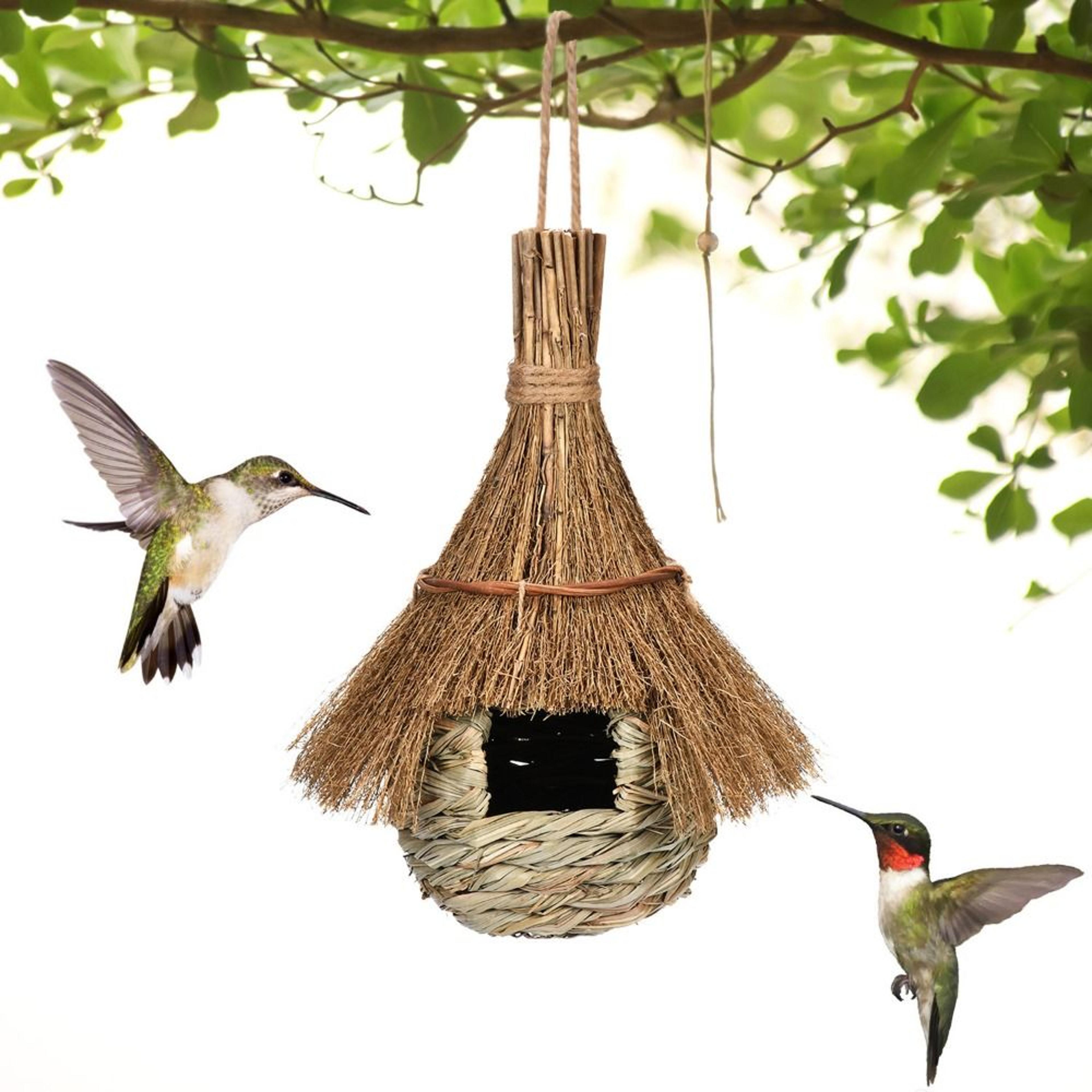 cozy birds nest shelter eco-friendly hand woven grass bird hut hanging bird house for cold weather