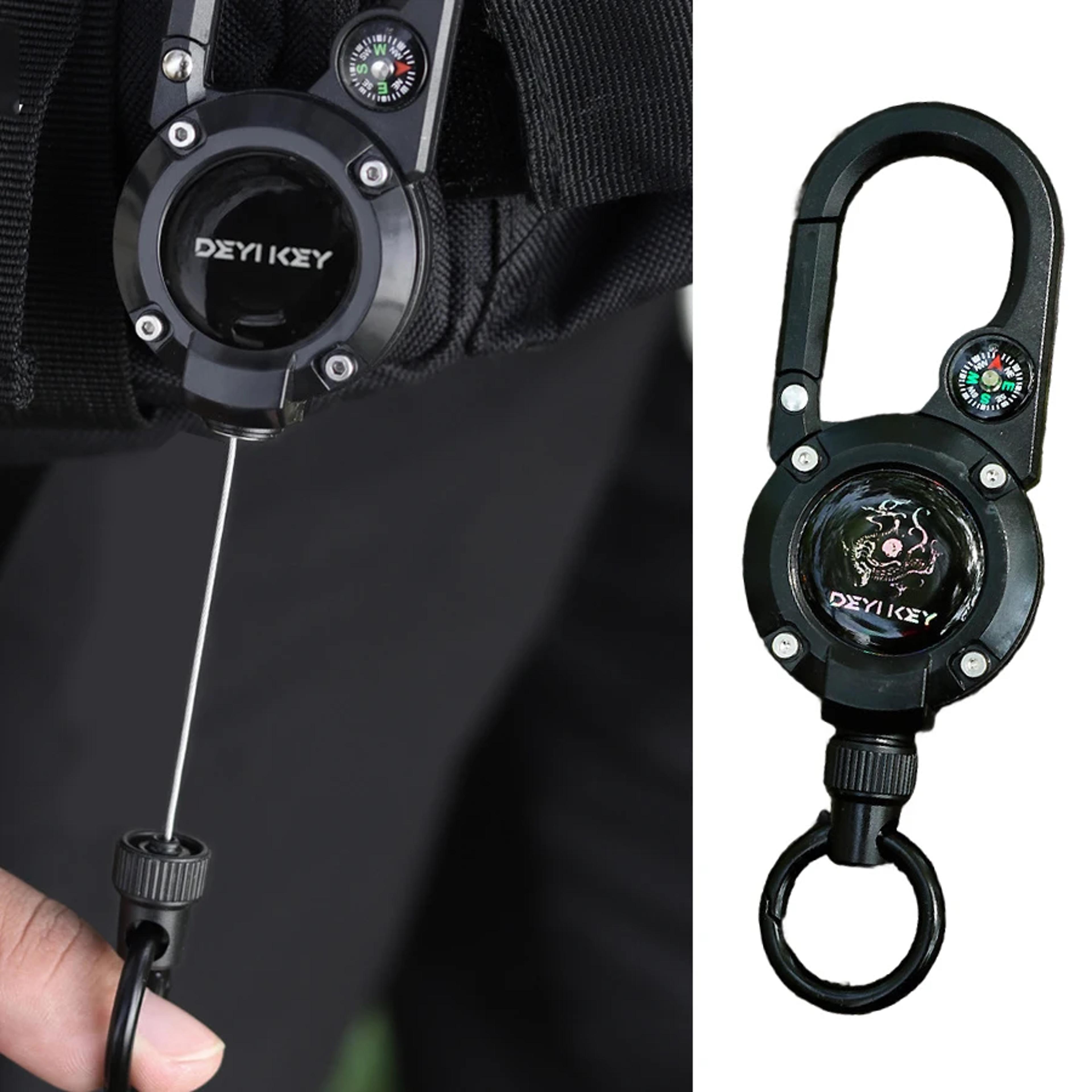 retractable keychain with steel wire rope and carabiner, outdoor sporty keychain with anti-theft metal buckle holder