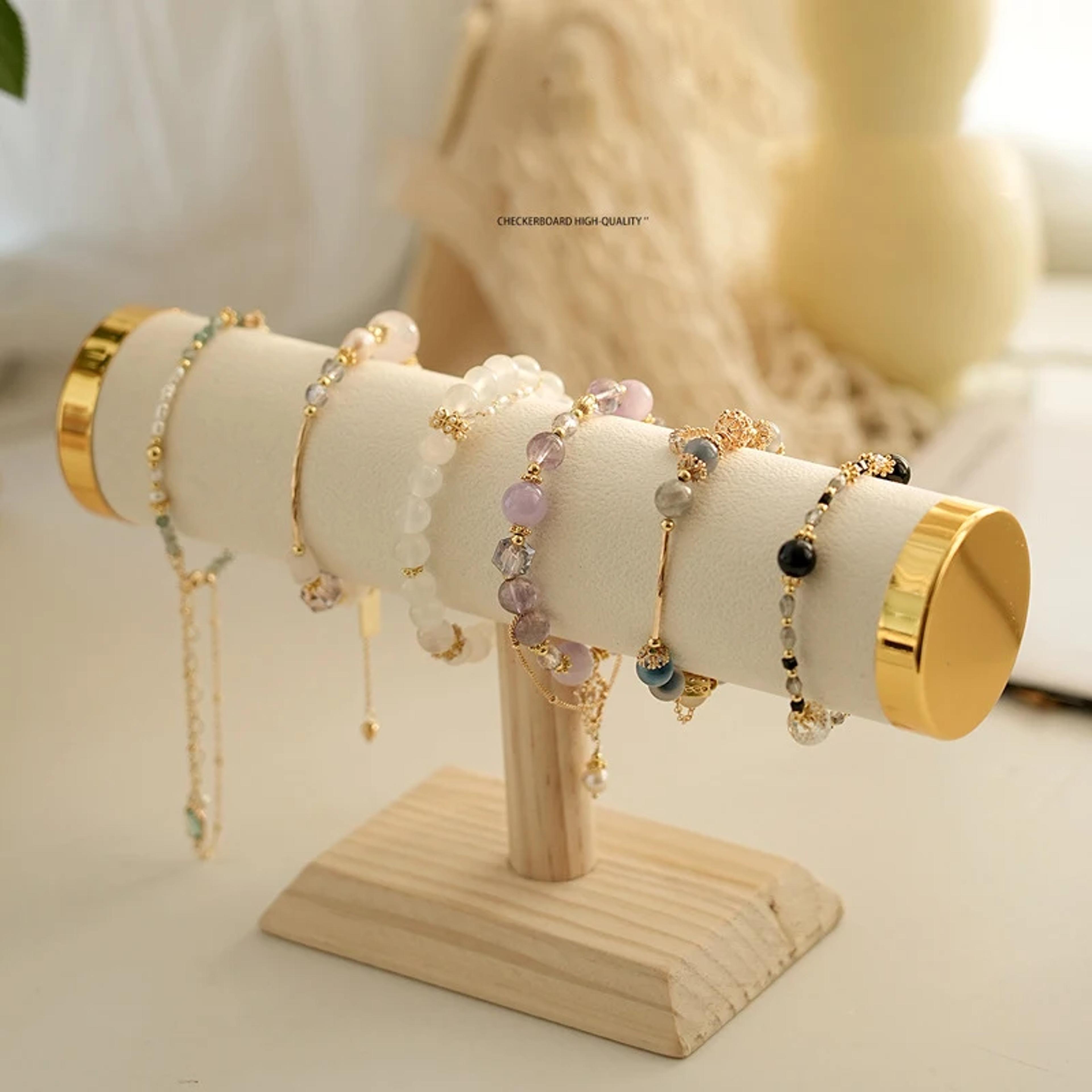 jewelry chain hairband watch necklace display stand, t bar bracelet holder rack, gold style