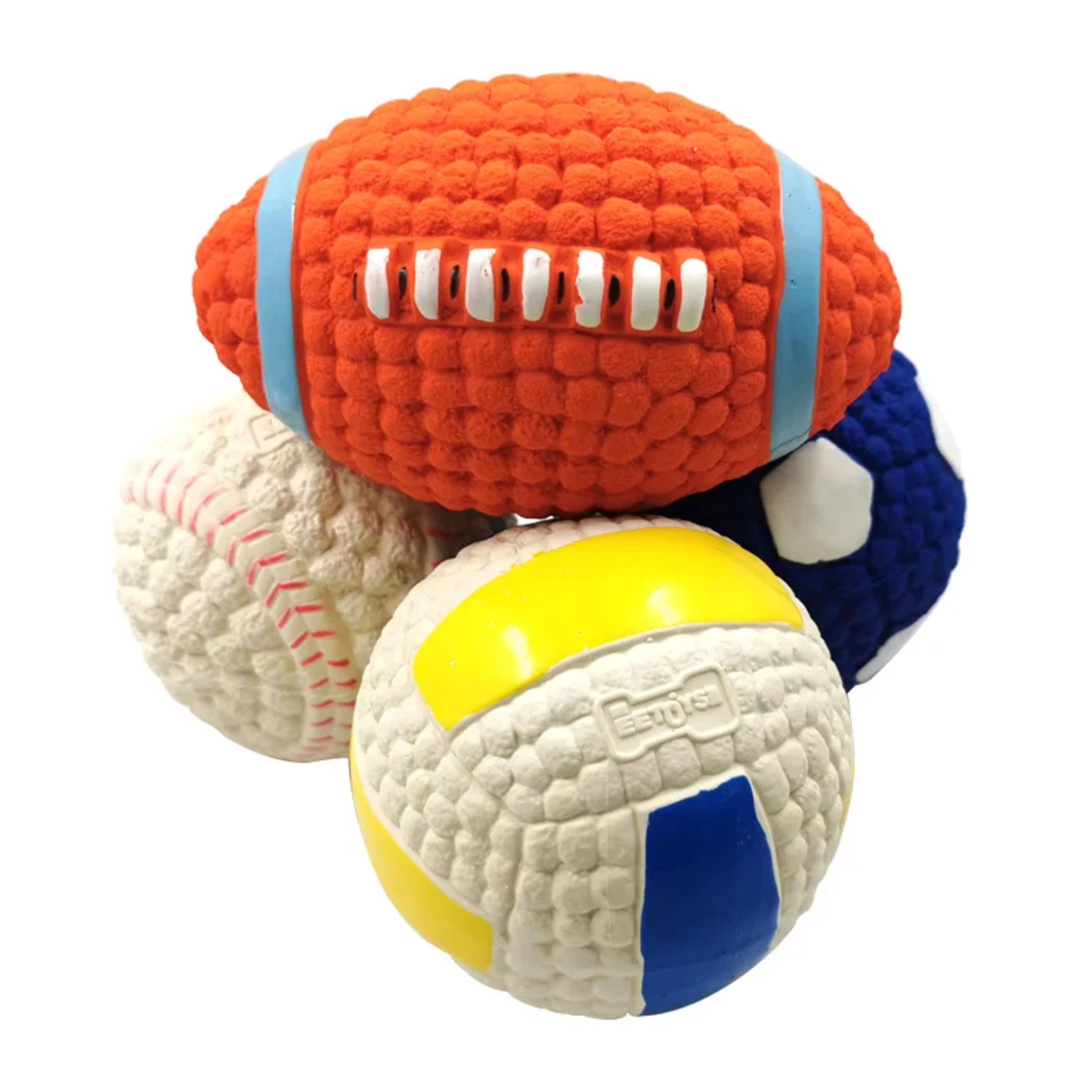 dog squeaky ball toy, soft latex football rugby tennis volleyball, pet tooth cleaning and training toy