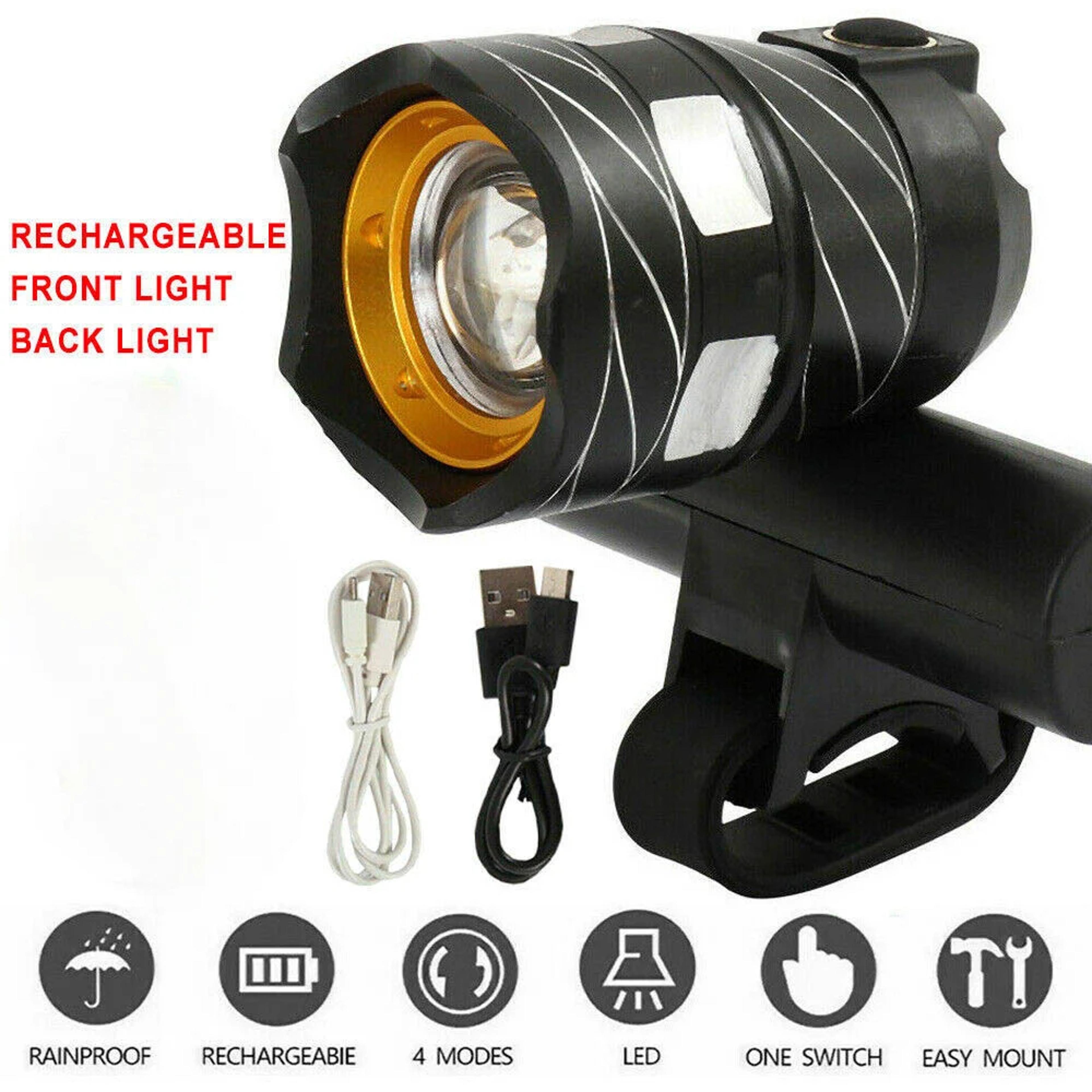 bike light set led, usb rechargeable flashlight, waterproof zoomable headlight
