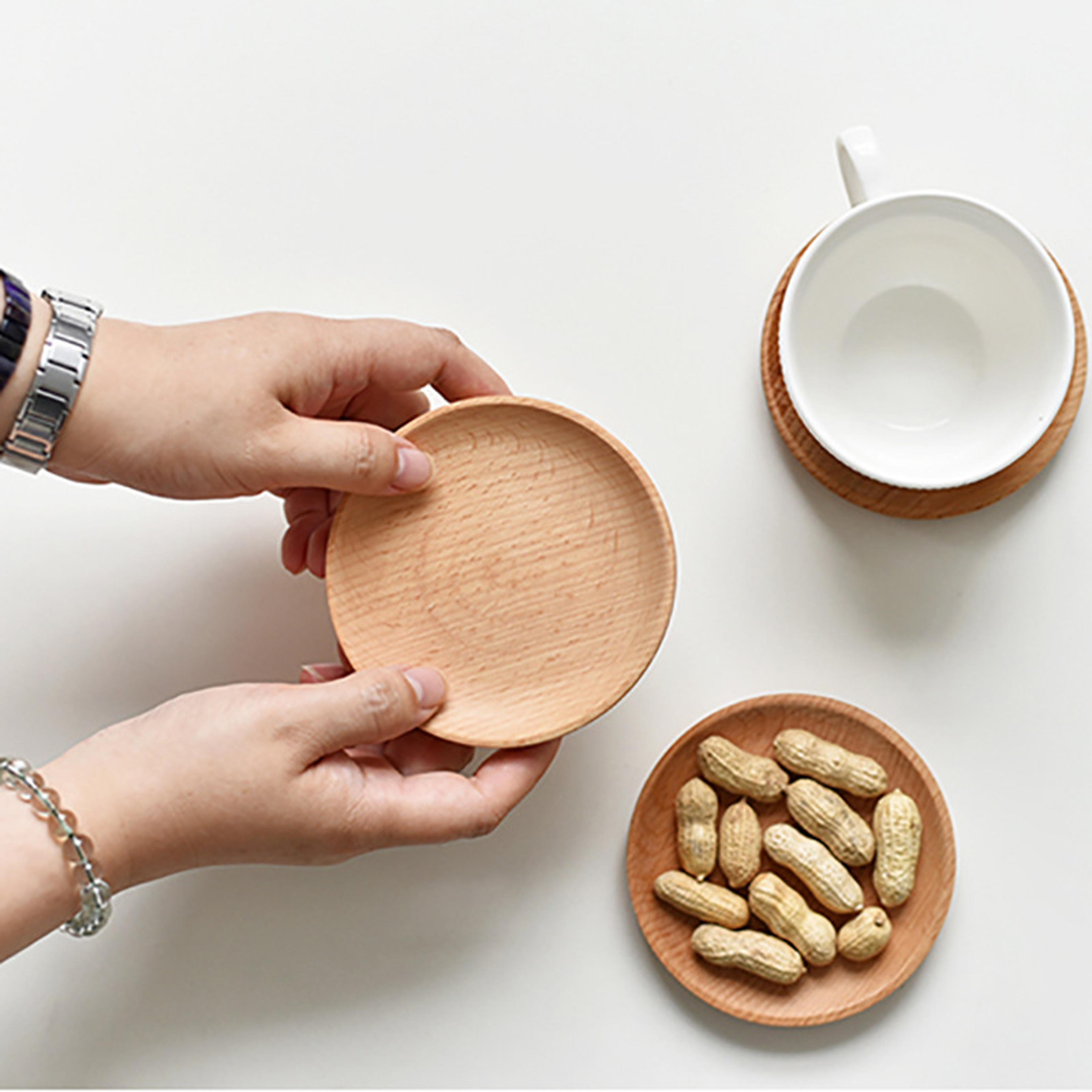 wooden eating plate for food, fruit, unfinished round beech wood serving platter, dinnerware