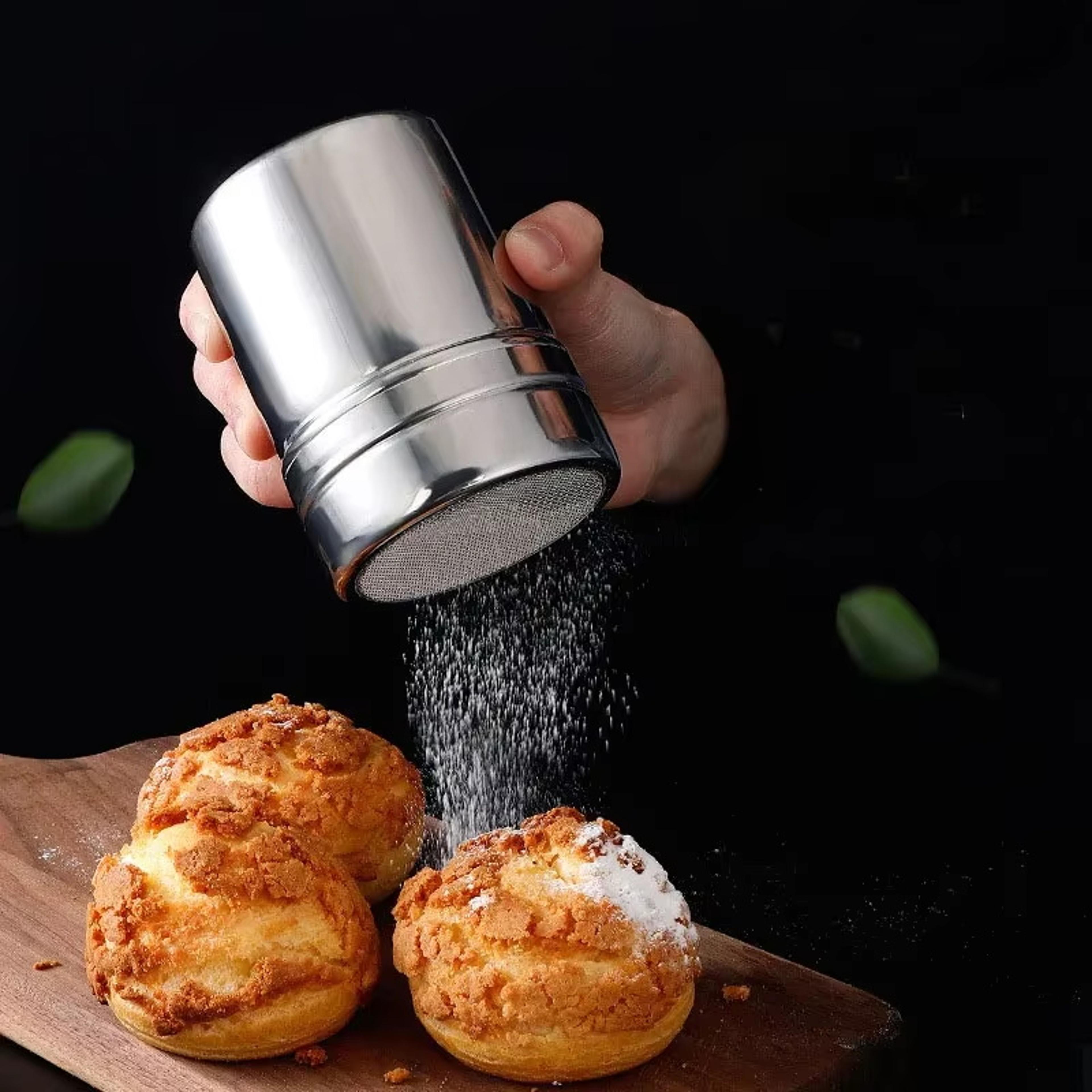 fine mesh stainless steel powder icing sugar can with cover for coffee cocoa powder flour soda corn starch