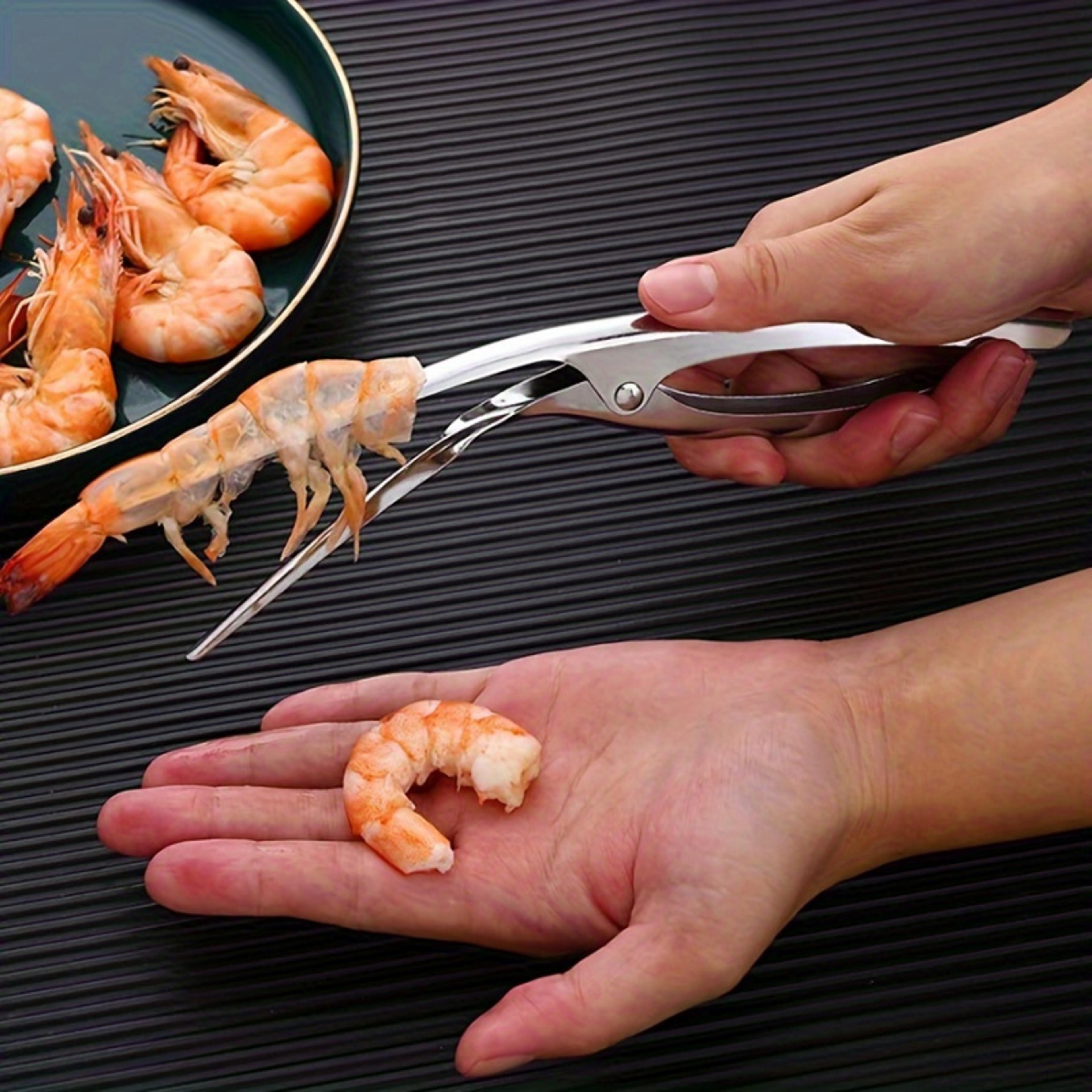 ergonomic fishbone design stainless steel shrimp deveined device, easy shell removal kitchen tool