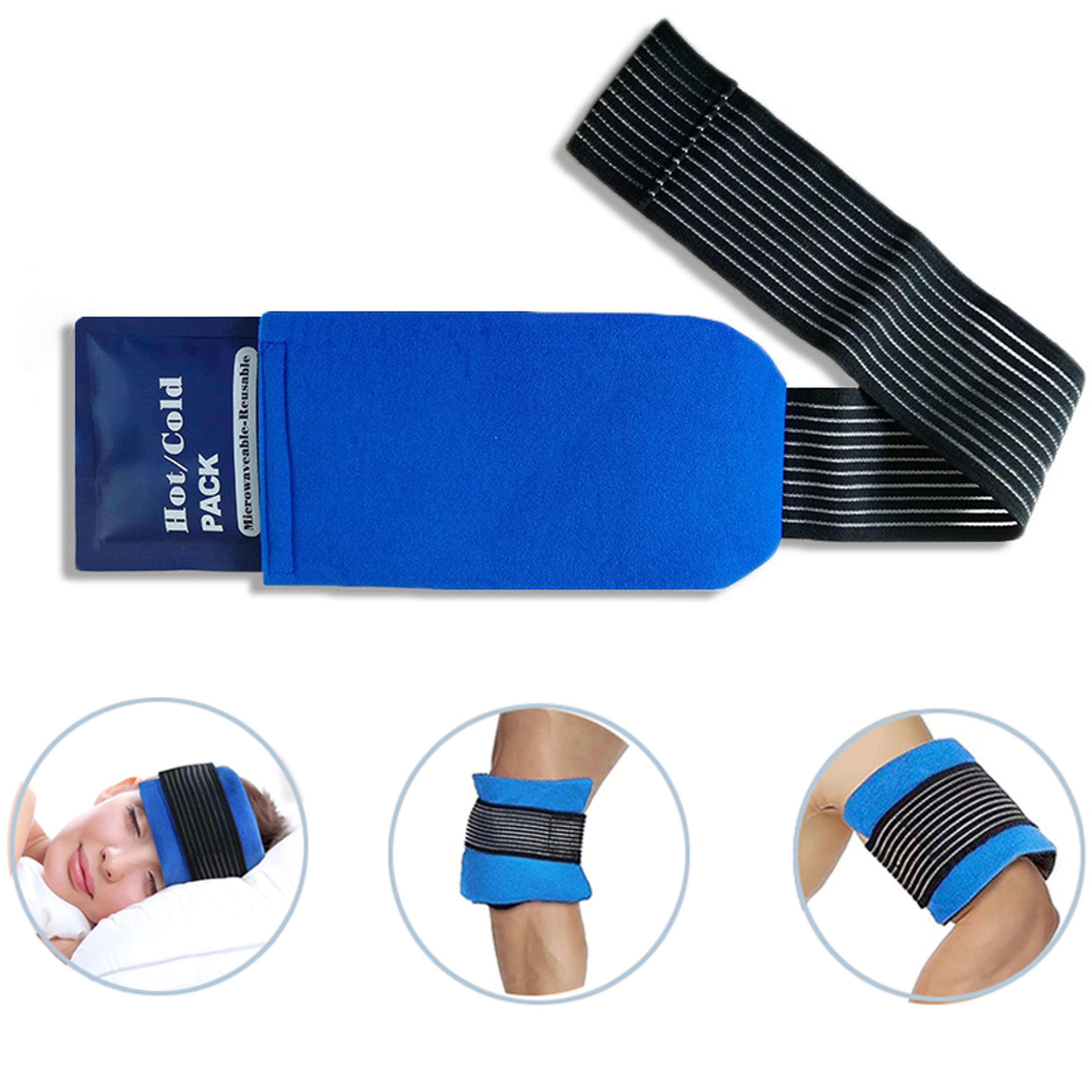 adjustable gel ice packs with elastic strap wrap, hot cold compress gel packs for shoulder back knee neck ankle pain man