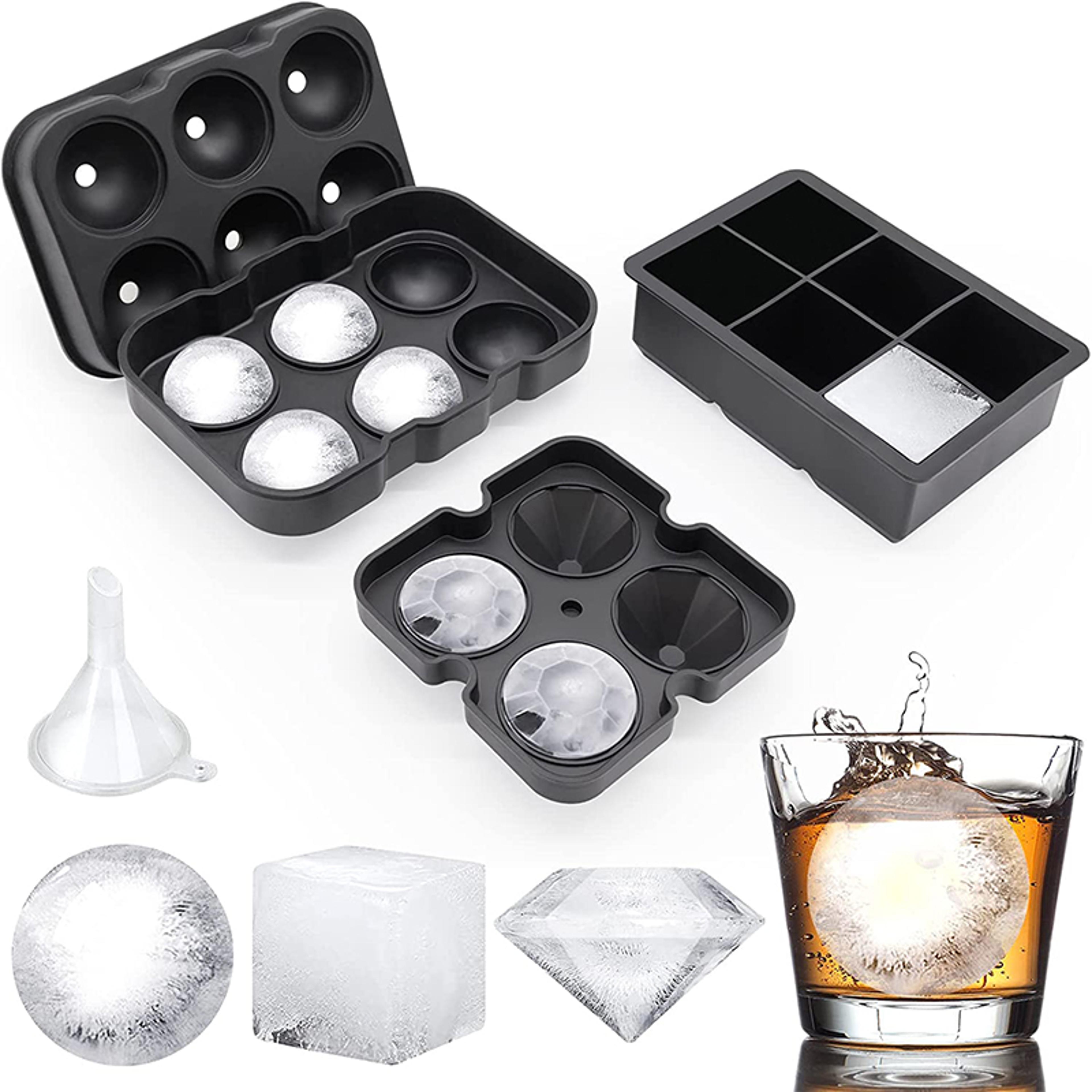 reusable whiskey ice mold ball large ice cube trays silicone ice cube molds for freezer with lid diamond ice mold