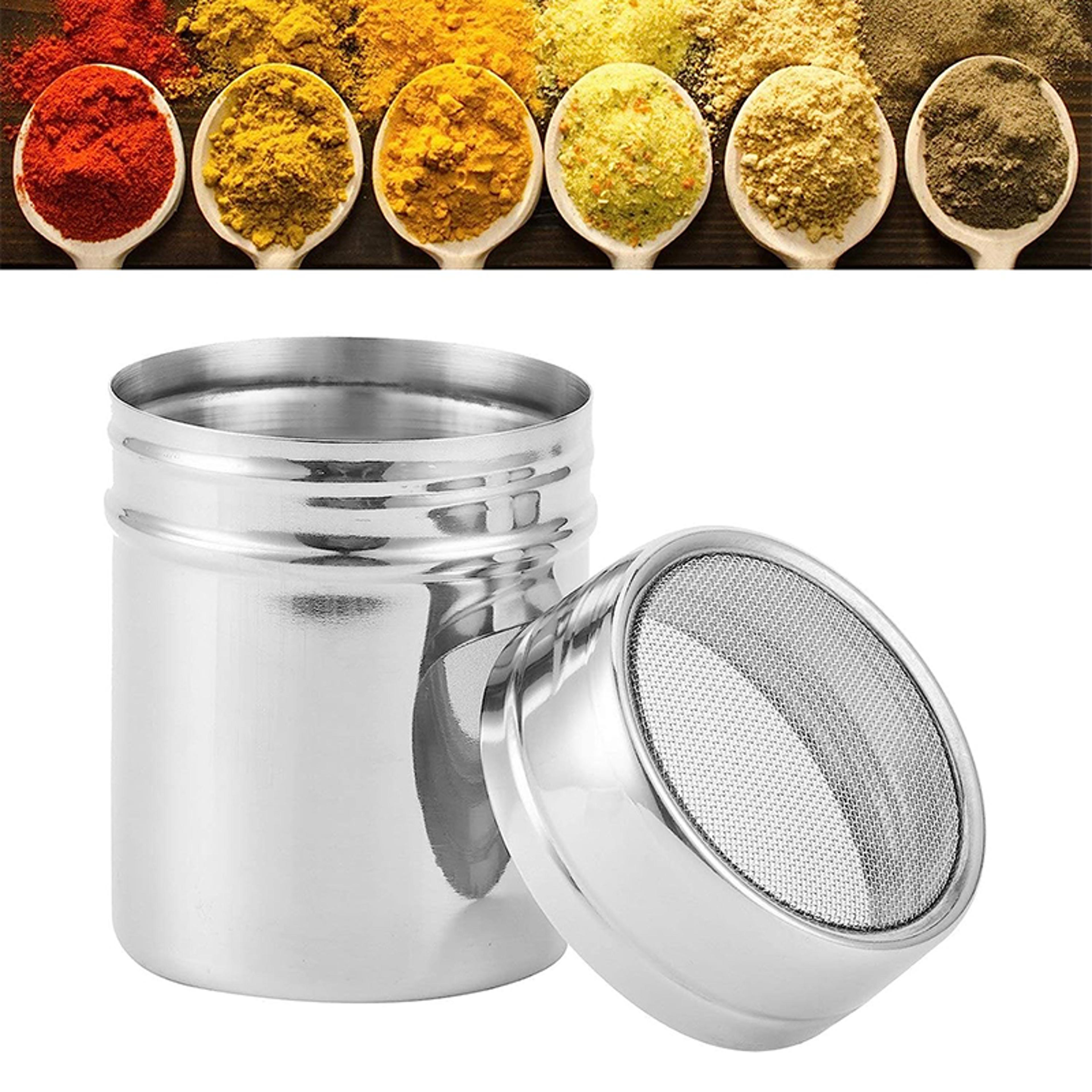 stainless steel powder sugar shaker with lid mesh duster for baking dredges powder shaker cans and jars