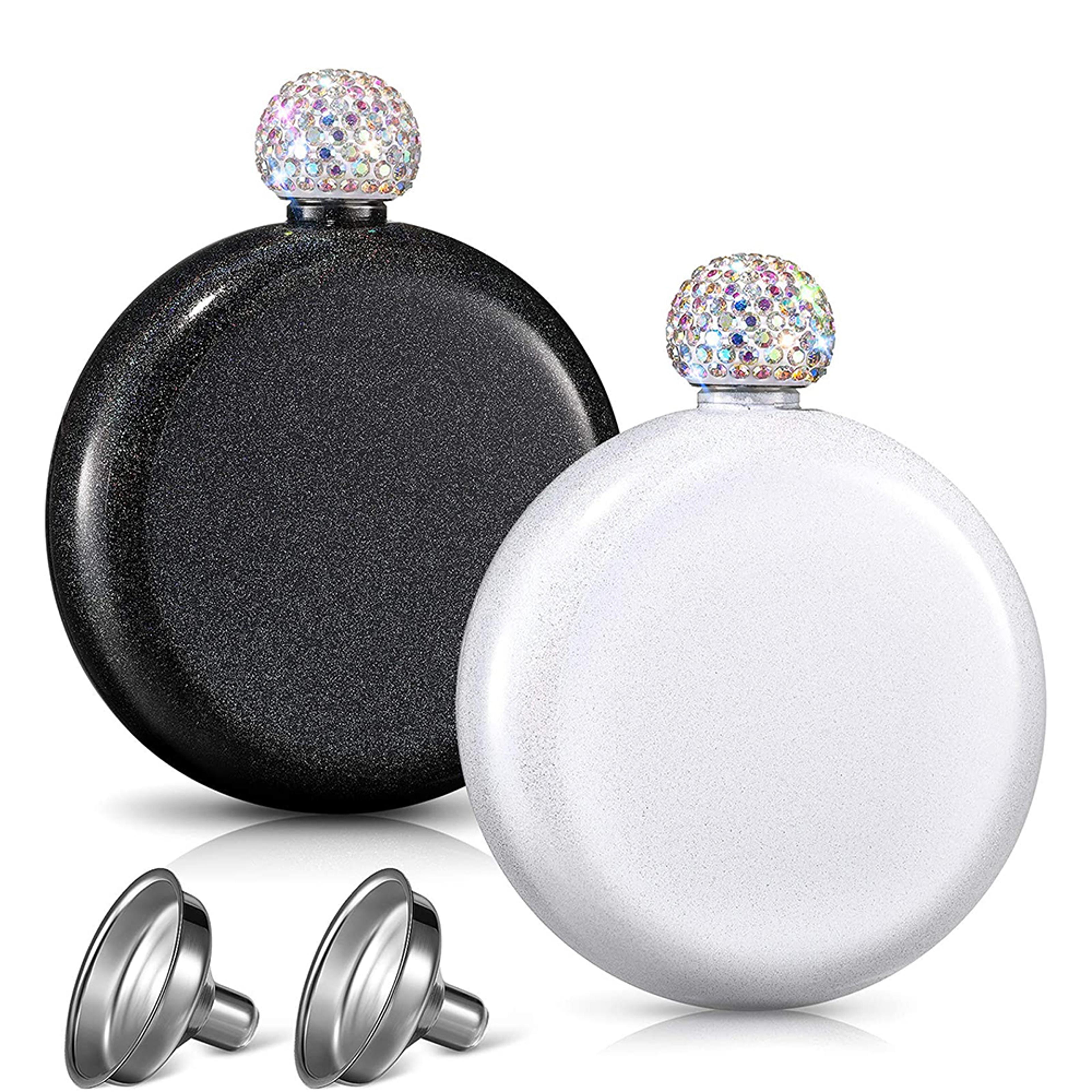 stainless steel hip flask for women chic portable wine alcohol flask with rhinestone cap