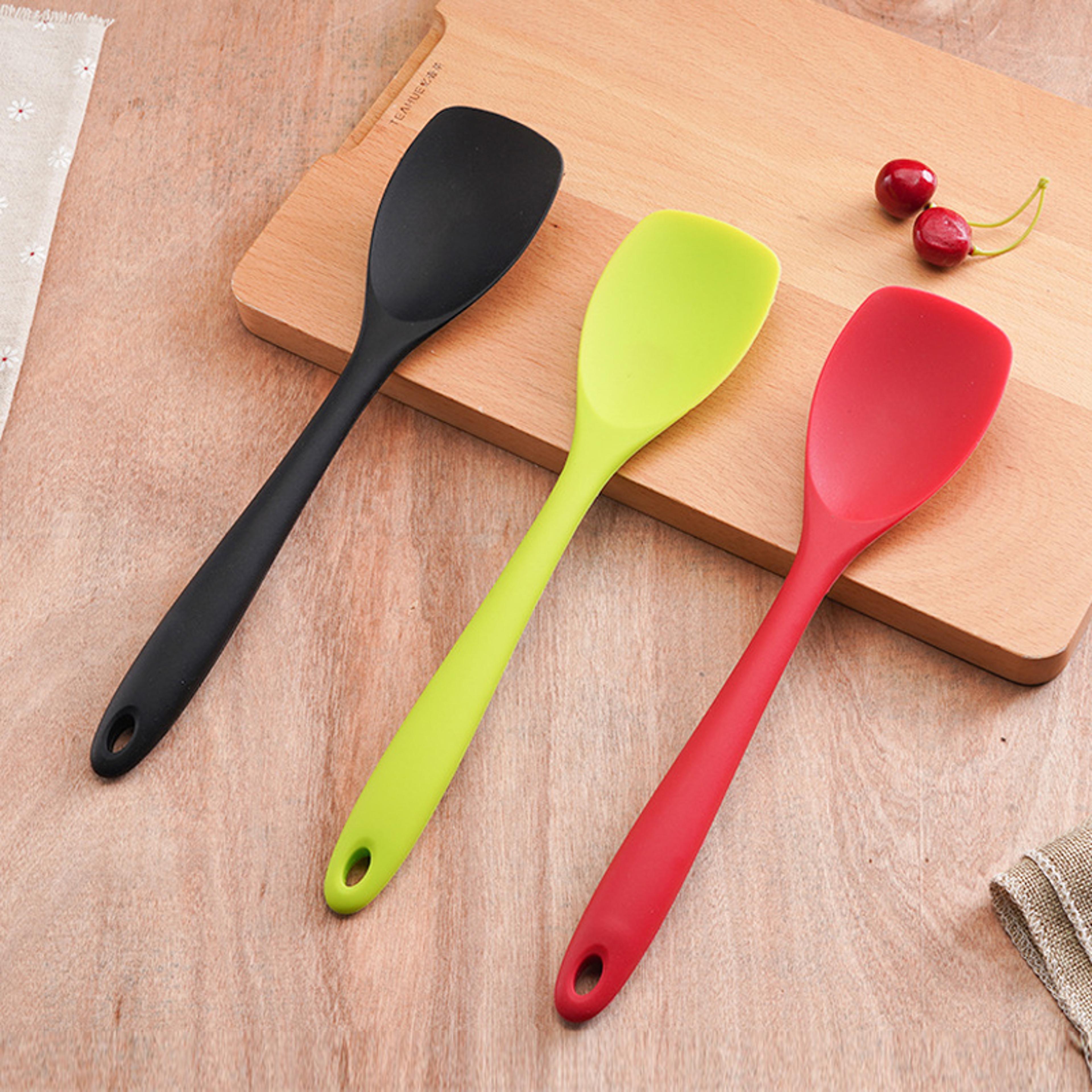 heat resistant food grade silicone spoon flexible nonstick cooking spatula scraper stirring mixing salad scooping tool