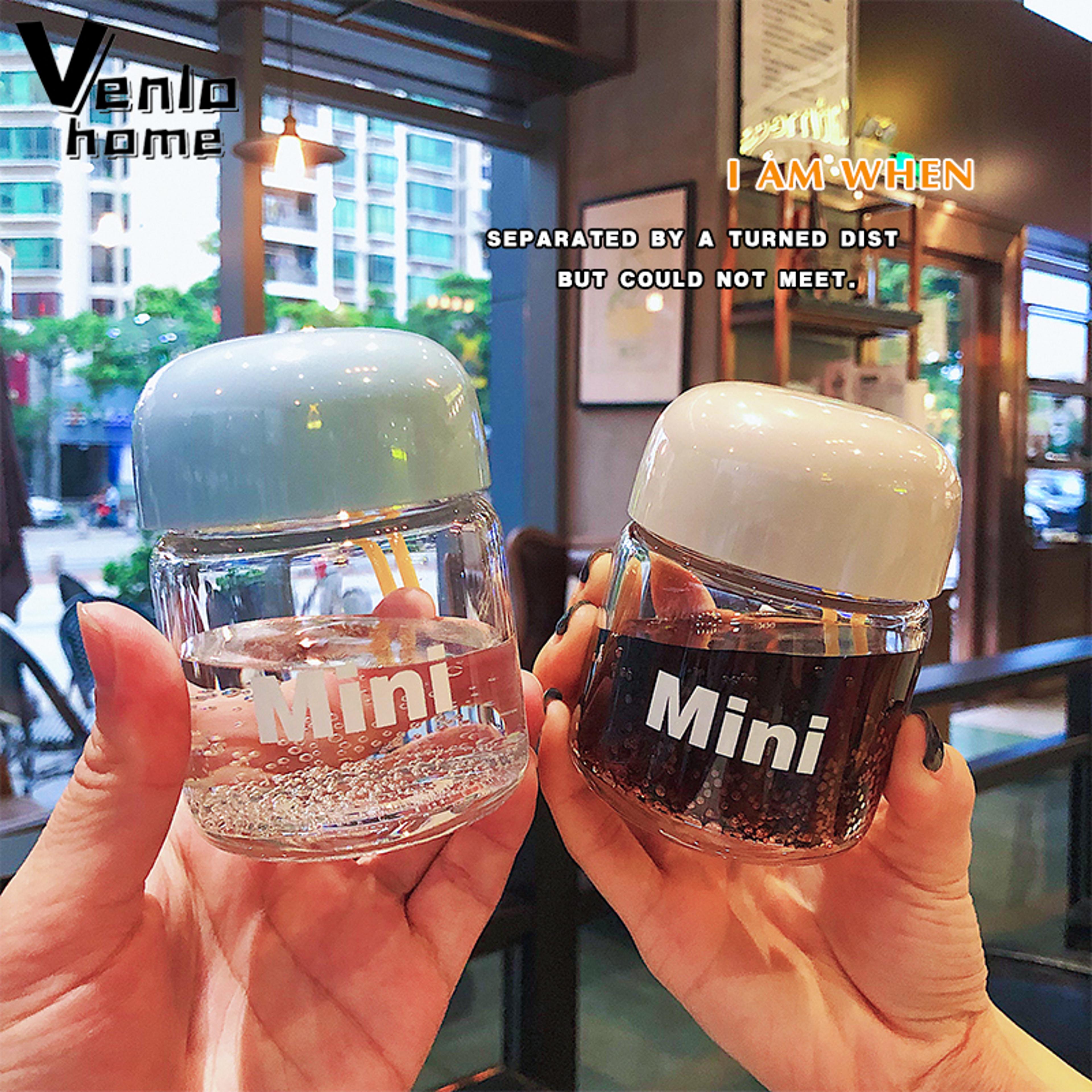 portable small glass water bottle mini heat resistant cup with hand rope for kids and students