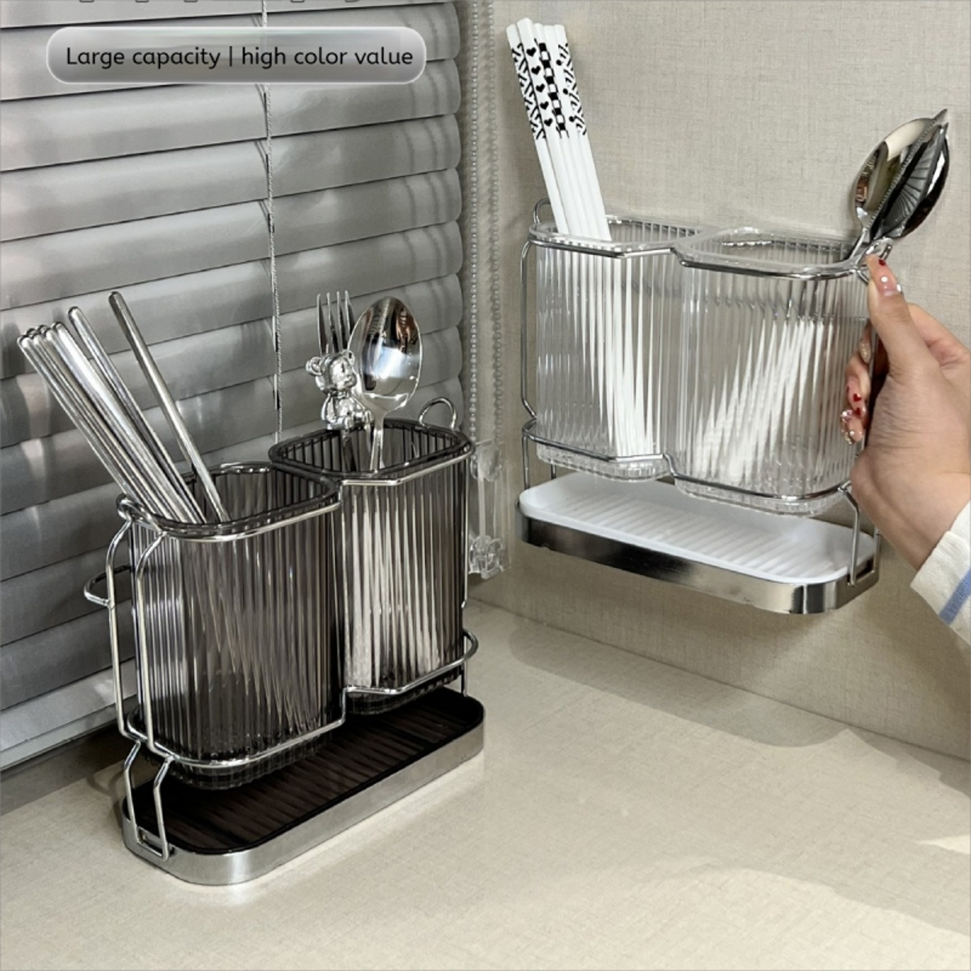 light luxury wall mounted kitchen cutlery organizer stainless steel utensil drying rack chopstick spoon holder