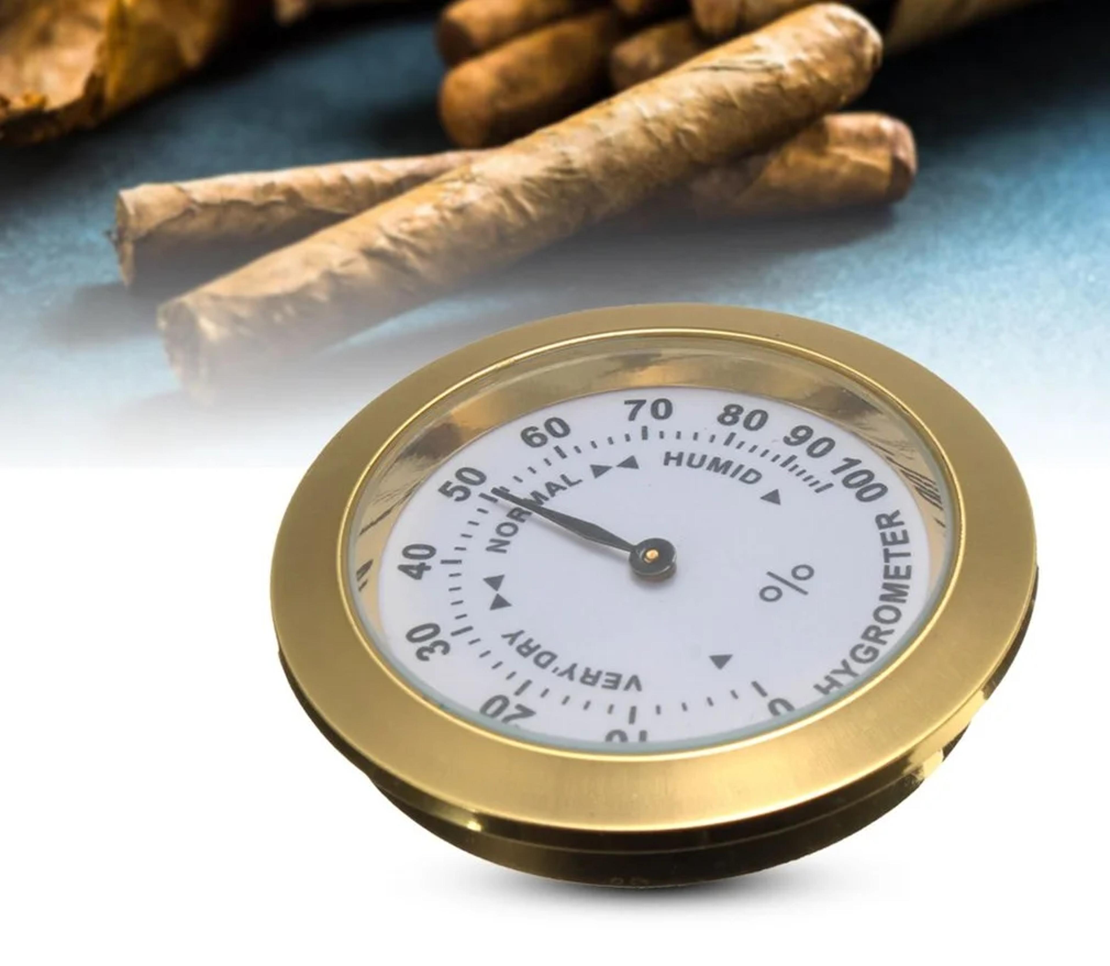 moisture meter for cigar tobacco humidors with glass lens and humidity gauge