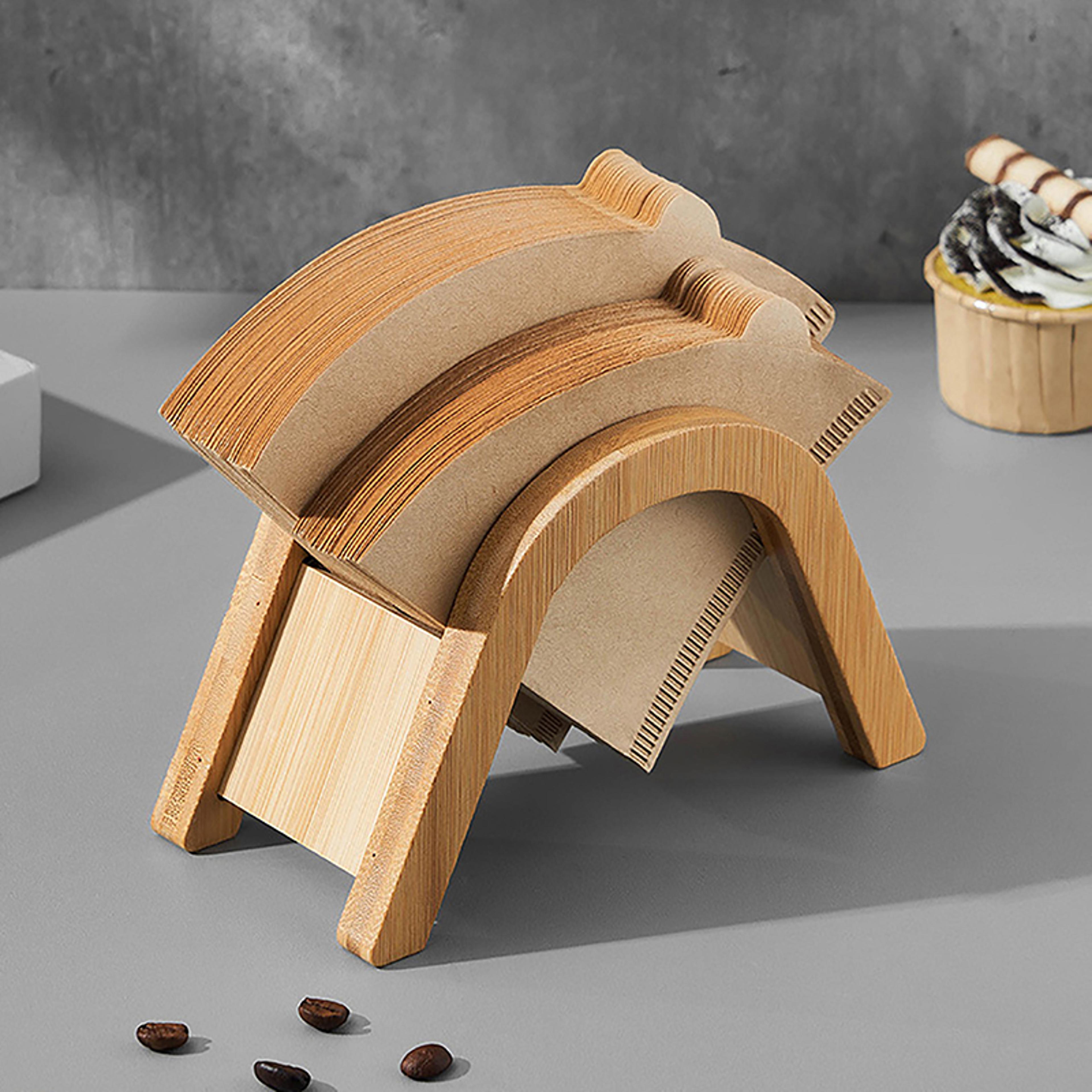 bamboo coffee filter paper holder stand, simple coffee filter dispenser rack shelf