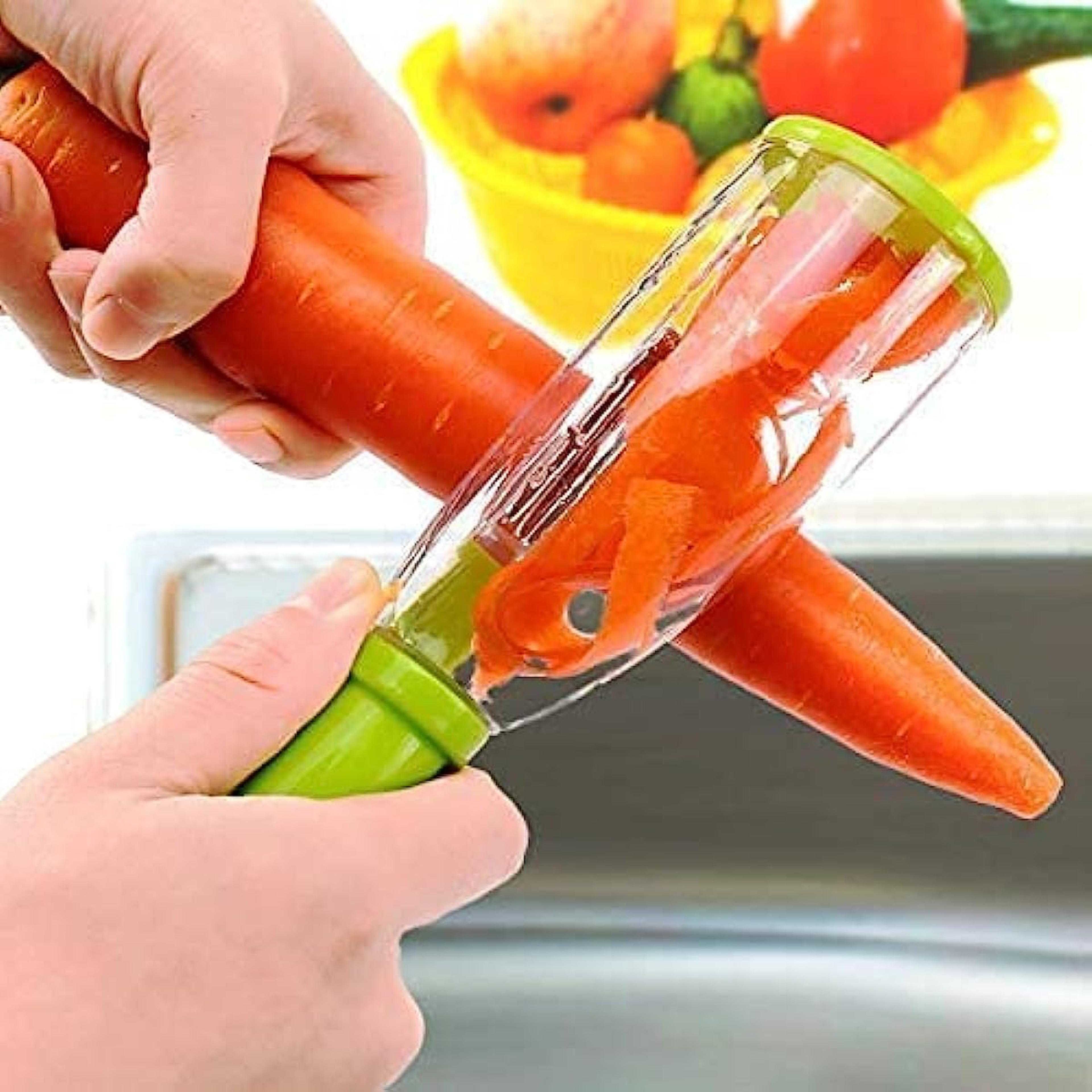 stainless steel peeler with container for efficient fruit and vegetable peeling