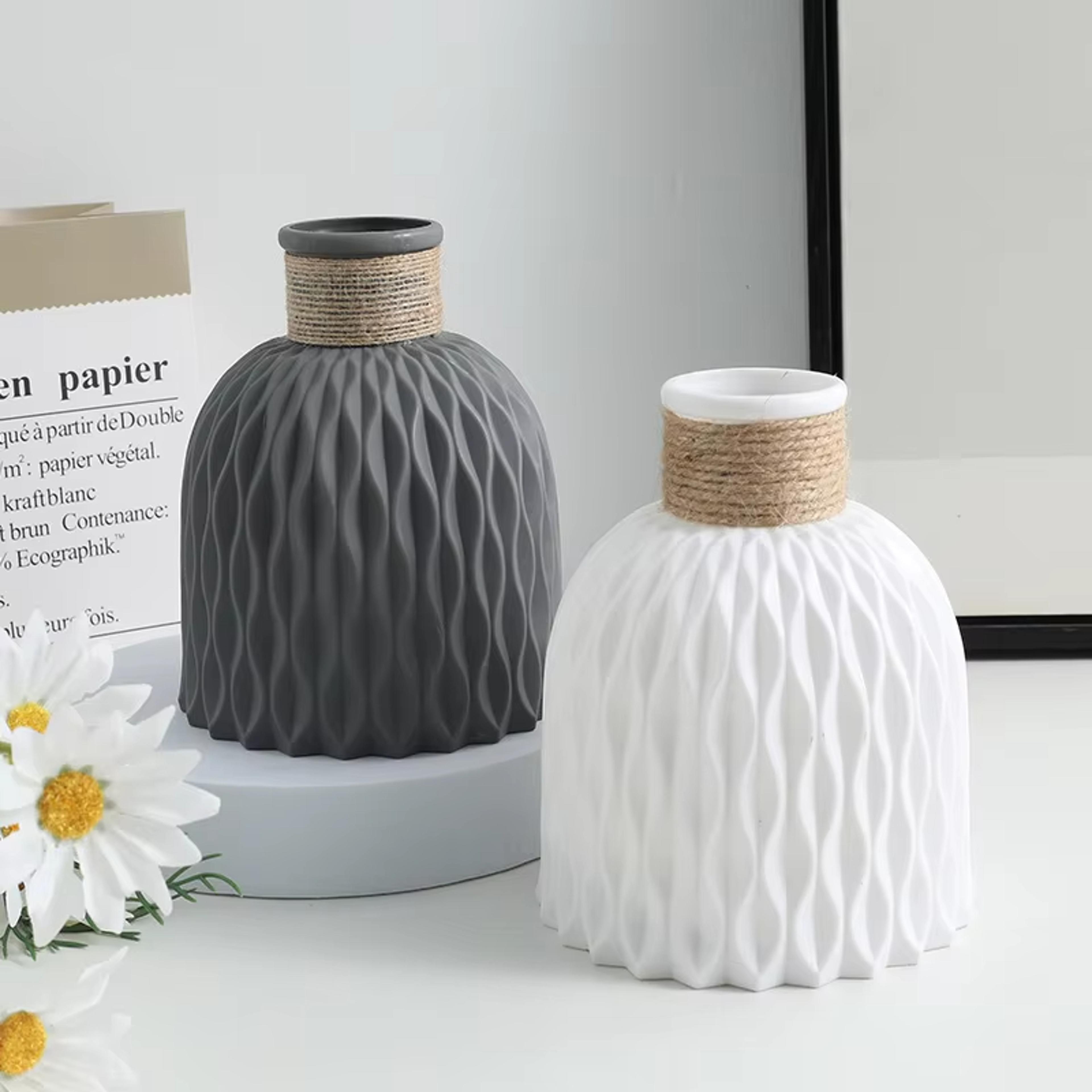 modern nordic water ripple vase, plastic flower pot arrangement with rope for home living room desktop decoration