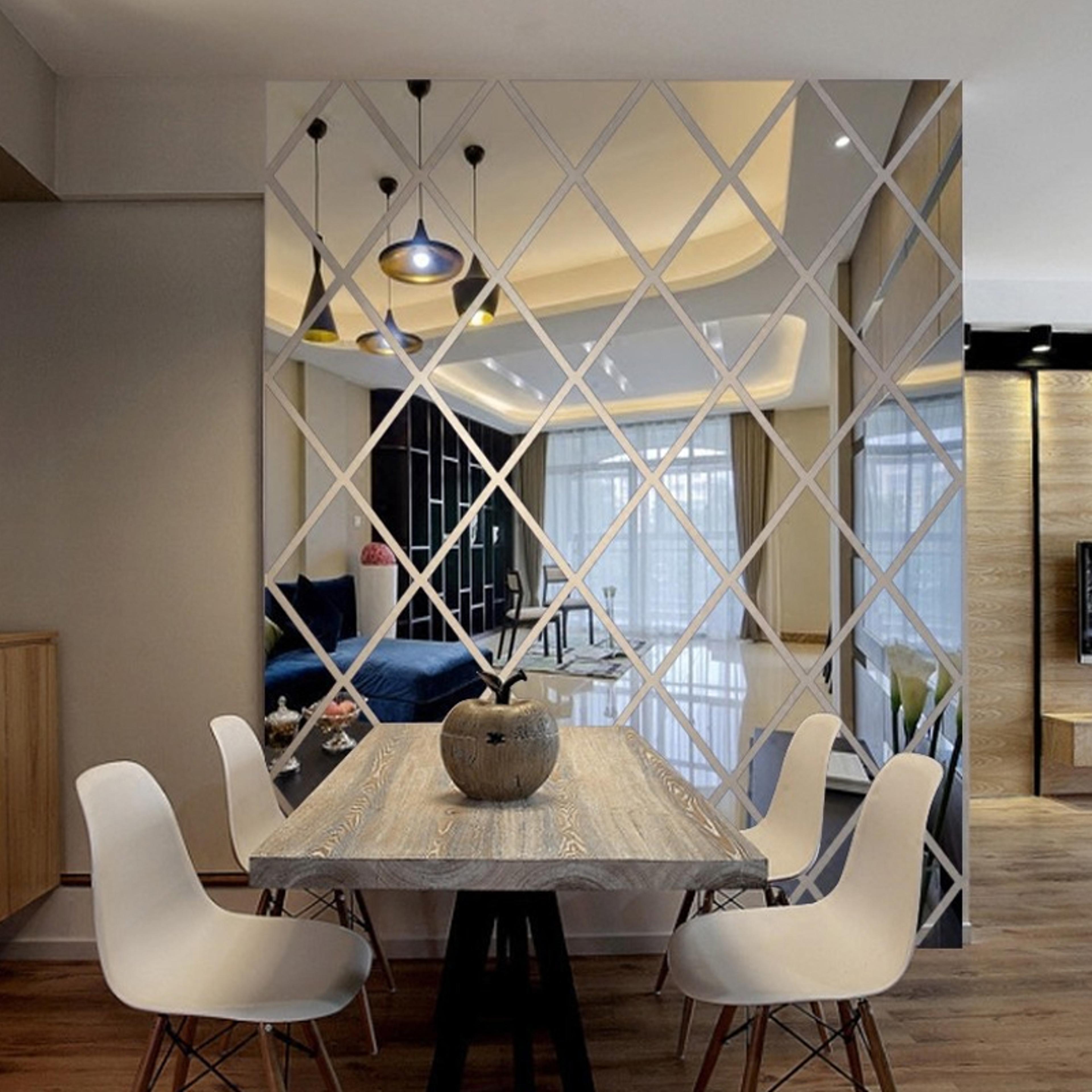 acrylic 3d diamond splicing mirror wall sticker, removable mirror glass sticker, background wall decoration