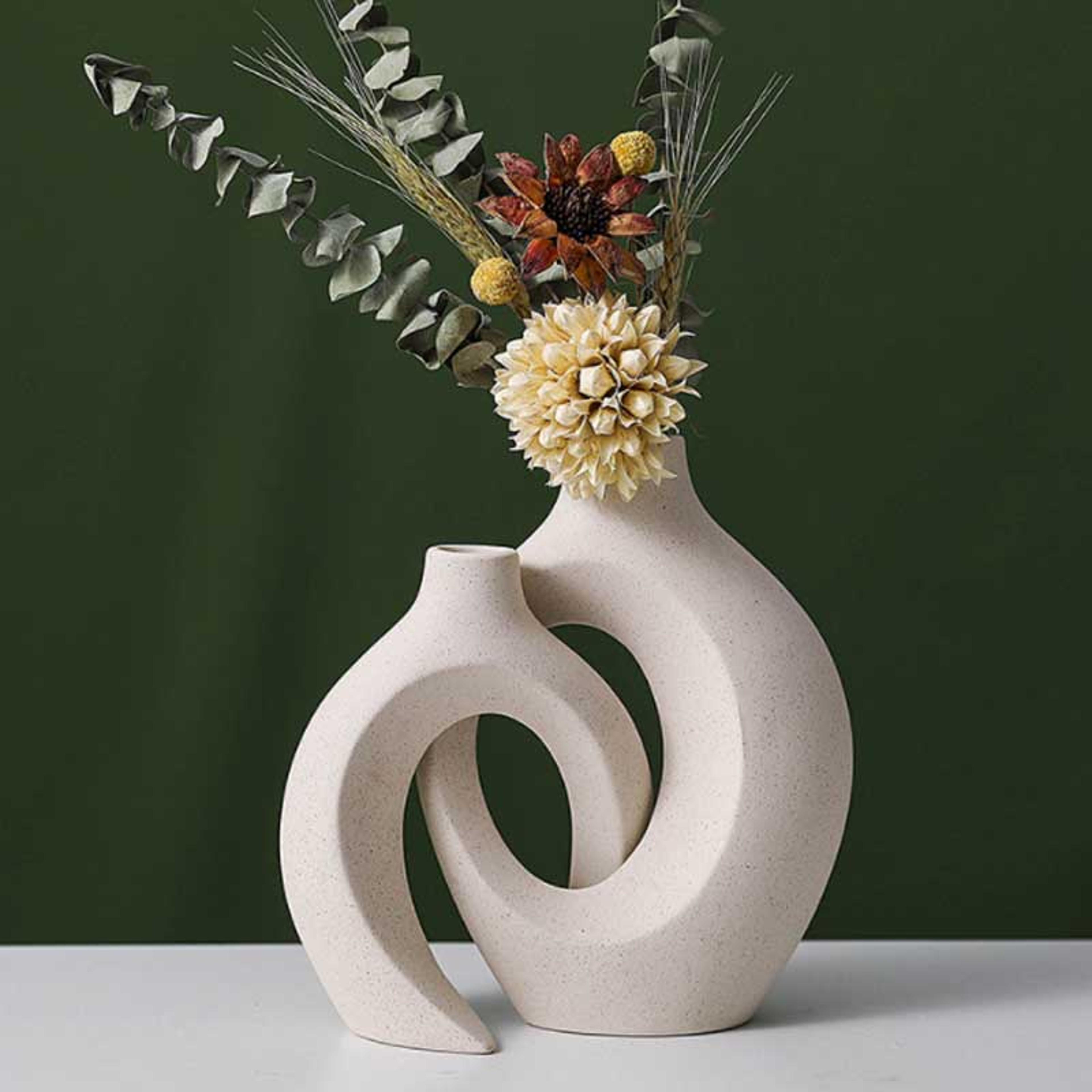 ceramic vase set, white minimalist home decoration, living room entryway tv cabinet display