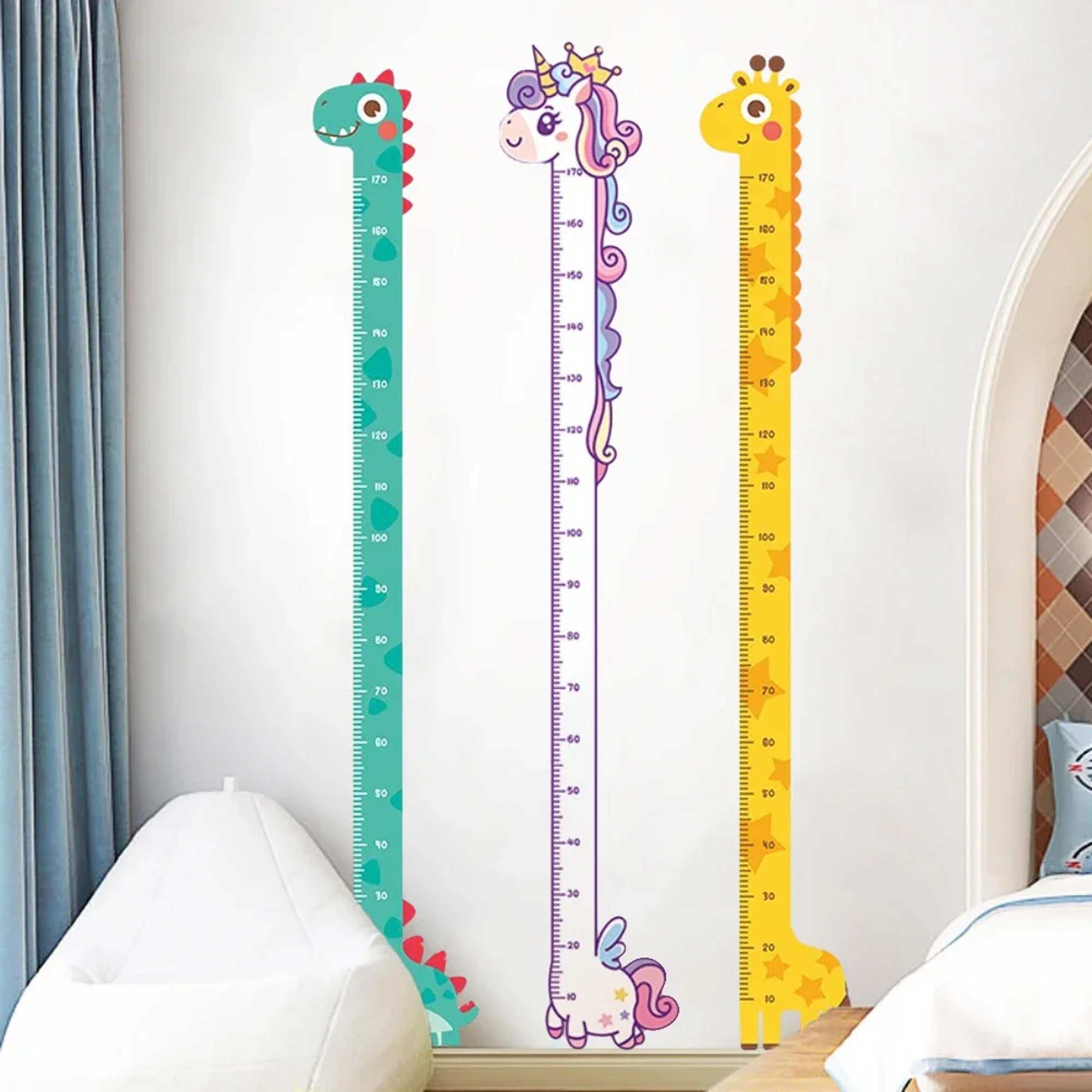 unicorn dino giraffe whimsical animal growth chart, height stickers wall decals for kids nursery decor
