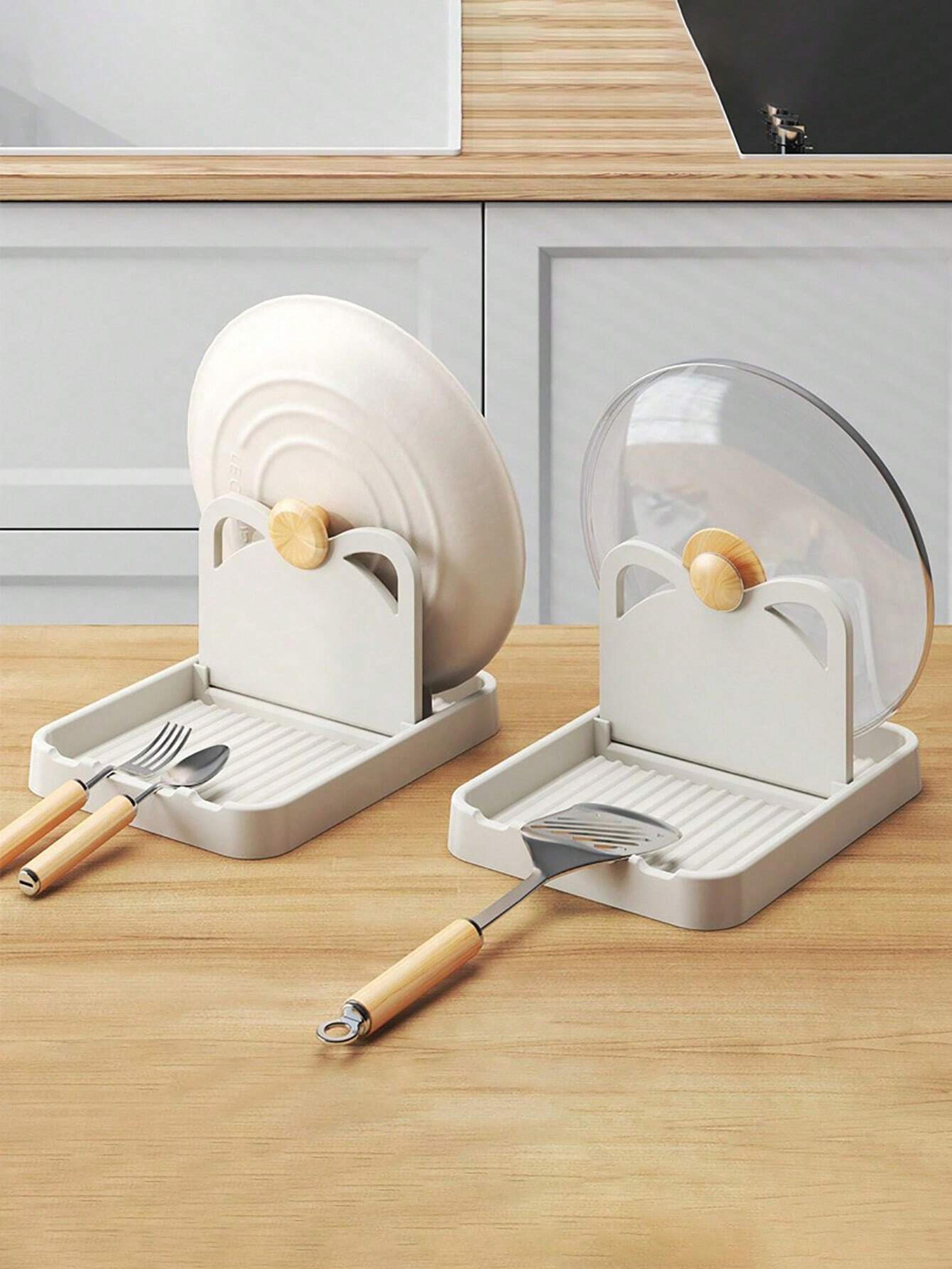 pan pot lid holder stand, multifunctional cover rack, spoon rest, pot lid spatula storage shelf for kitchen tools