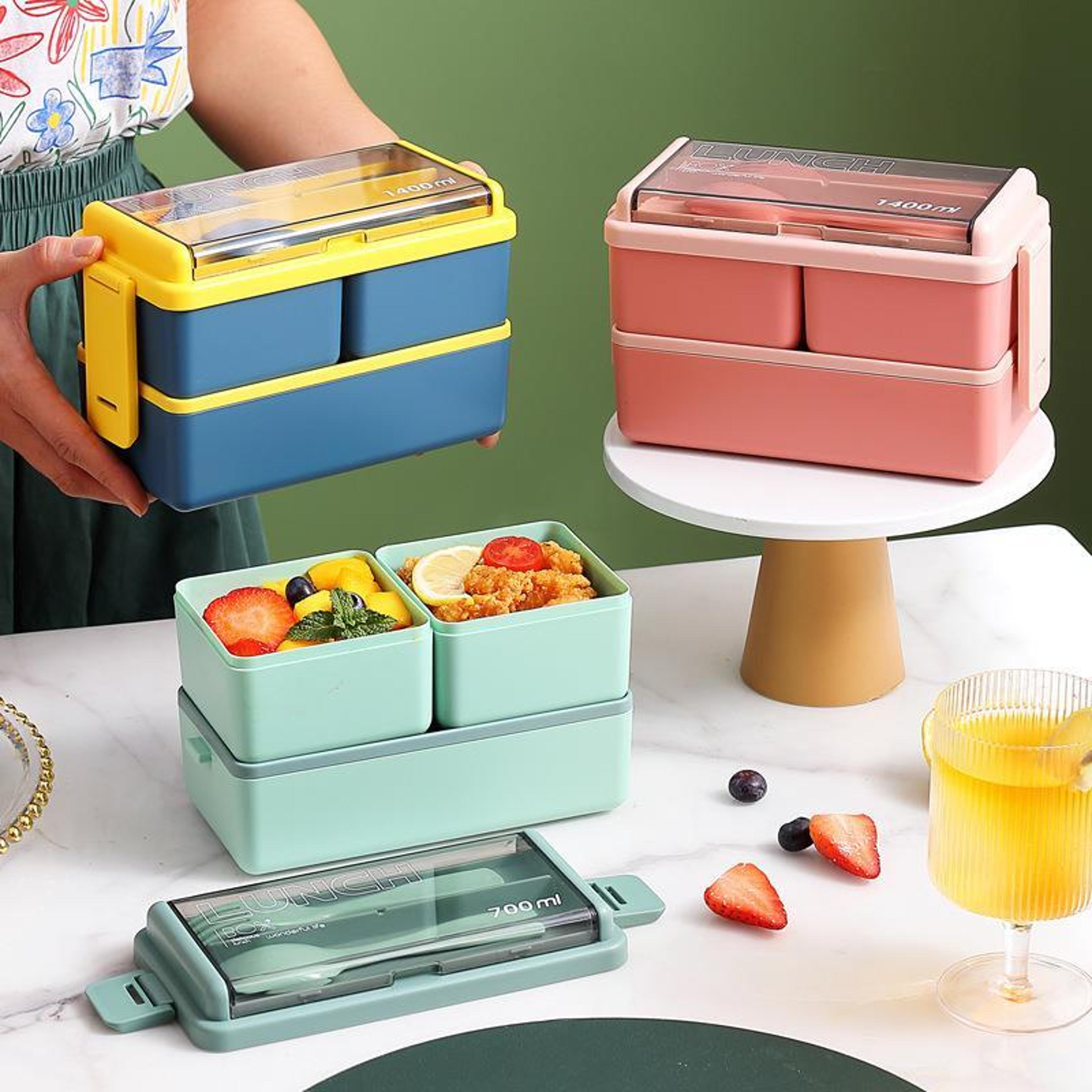 microwave bento box for kids double layer food storage container with fork spoon dinnerware set