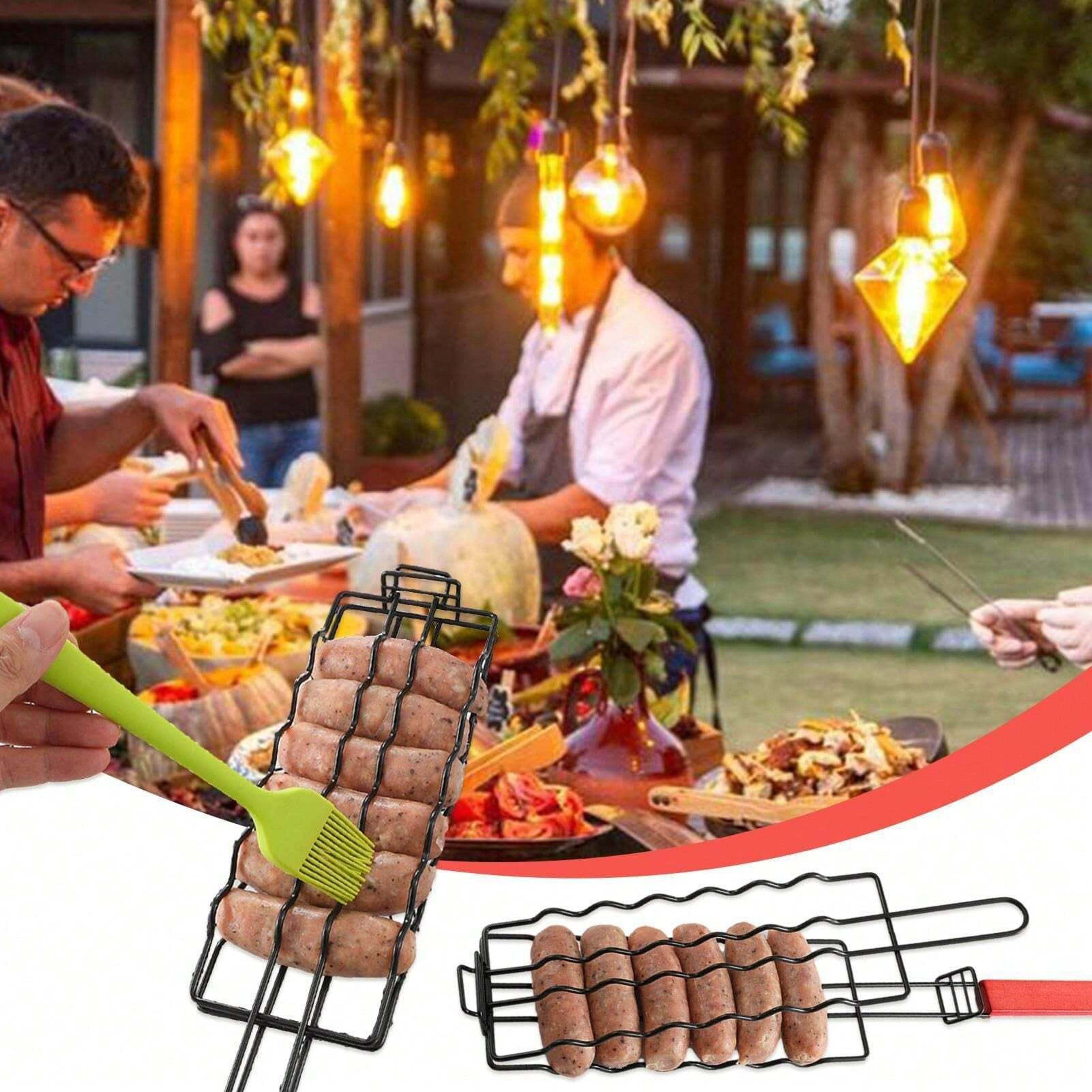 sausage grill cage removable hot dog grill with wooden handle portable bbq grill basket accessories