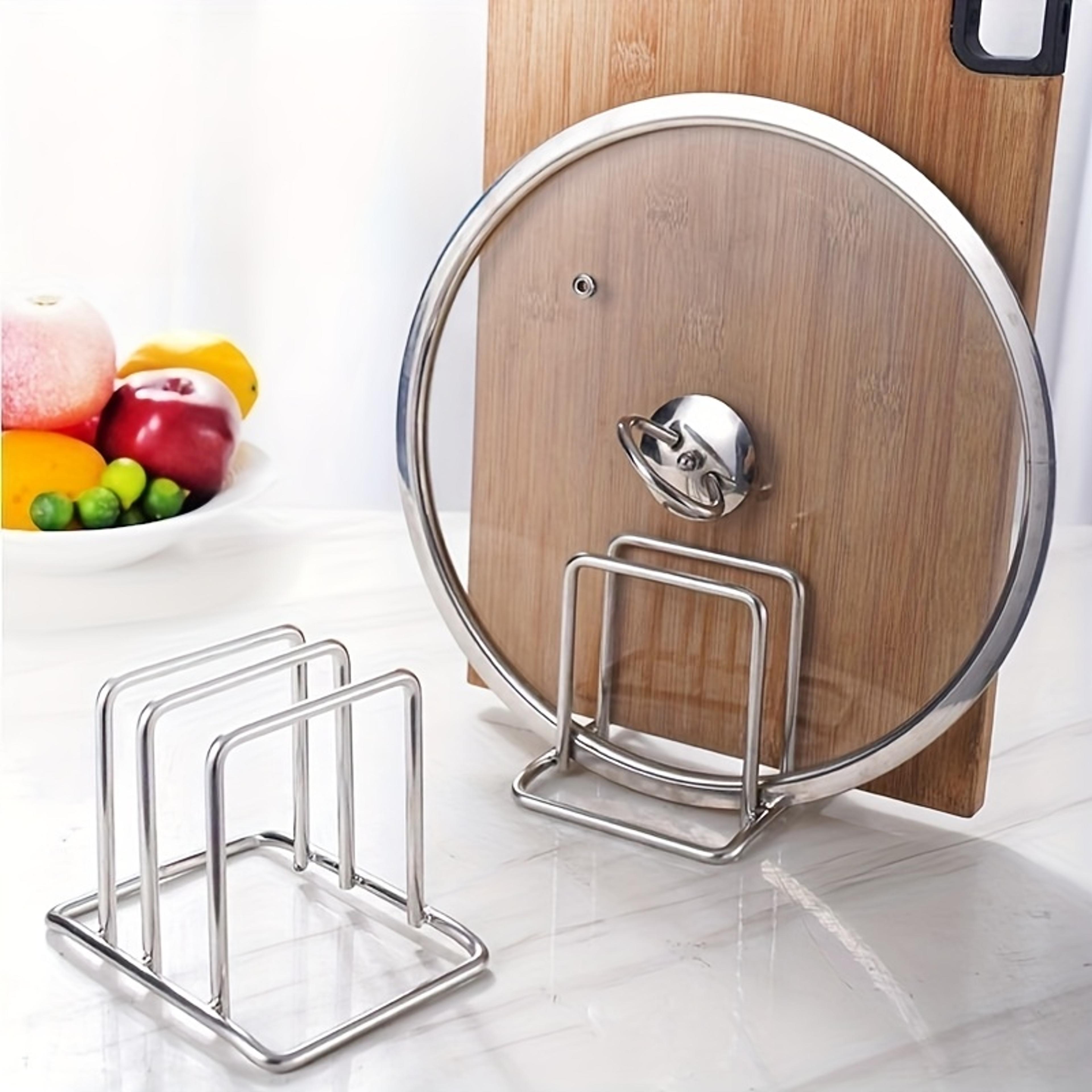 heavy-duty stainless steel pot lid and cutting board organizer combo, space-saving countertop rack with non-shake design