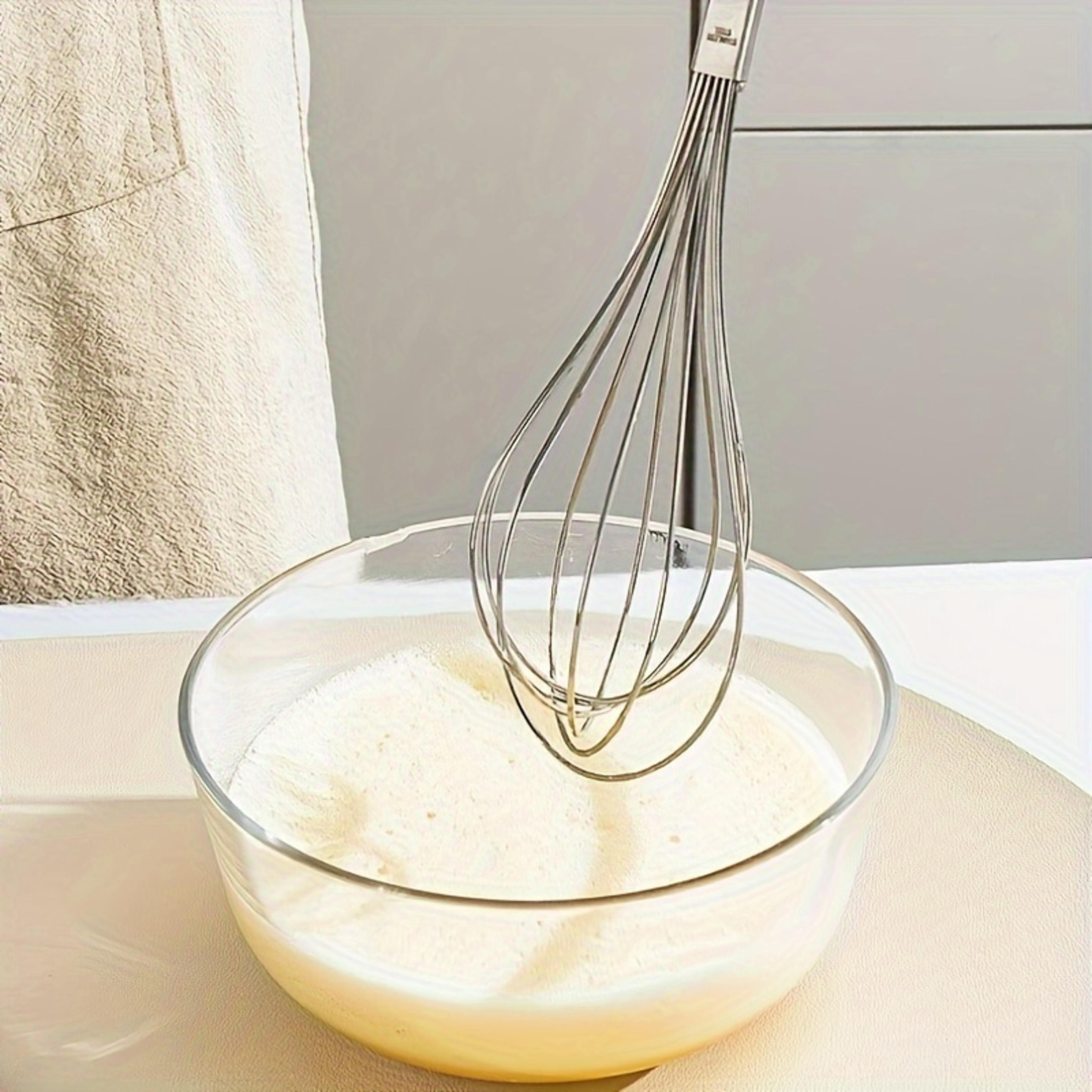 stainless steel egg beater with wooden handle, manual handheld mixer for baking