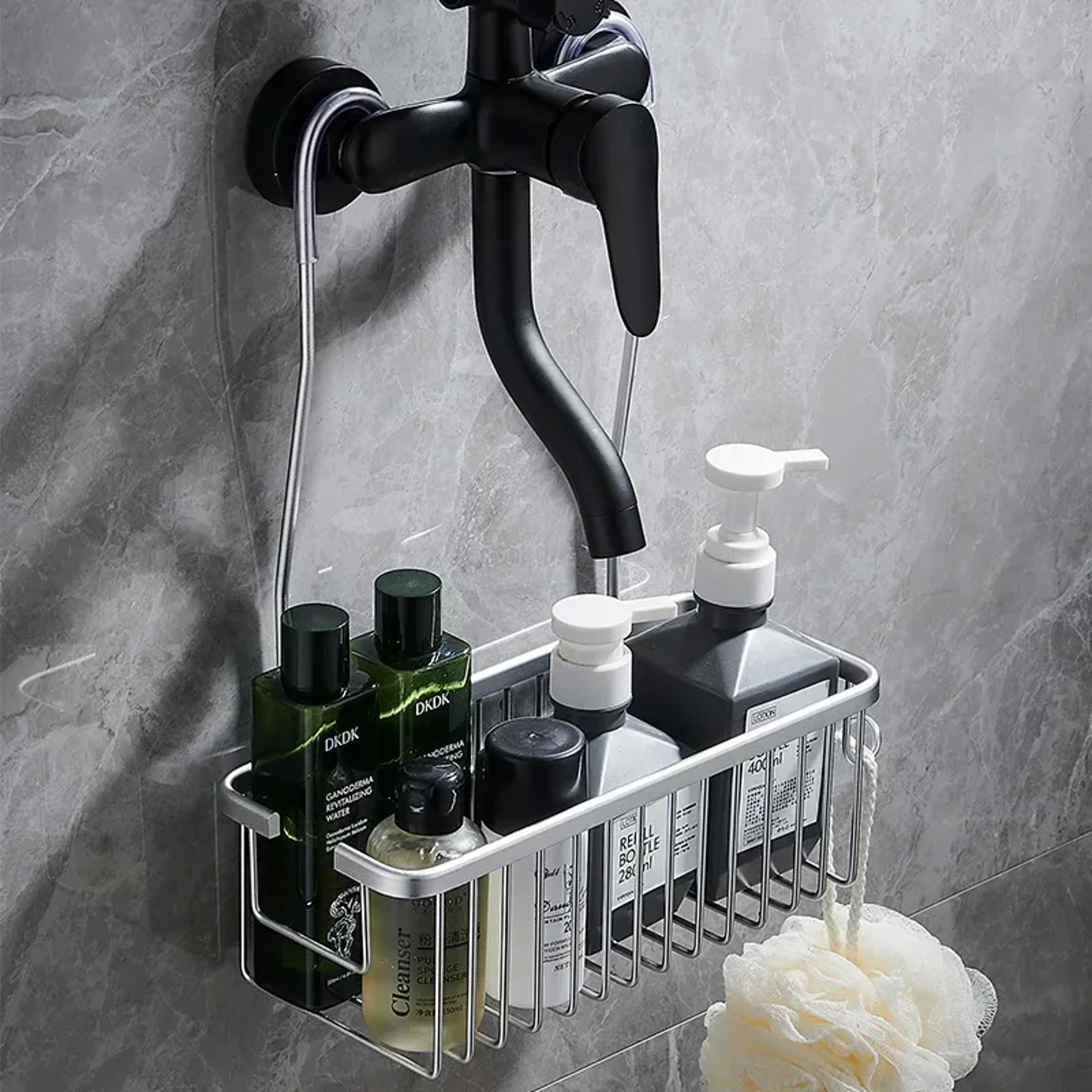 aluminium bathroom shelf without drilling, shower shelf storage, shampoo holder organizer
