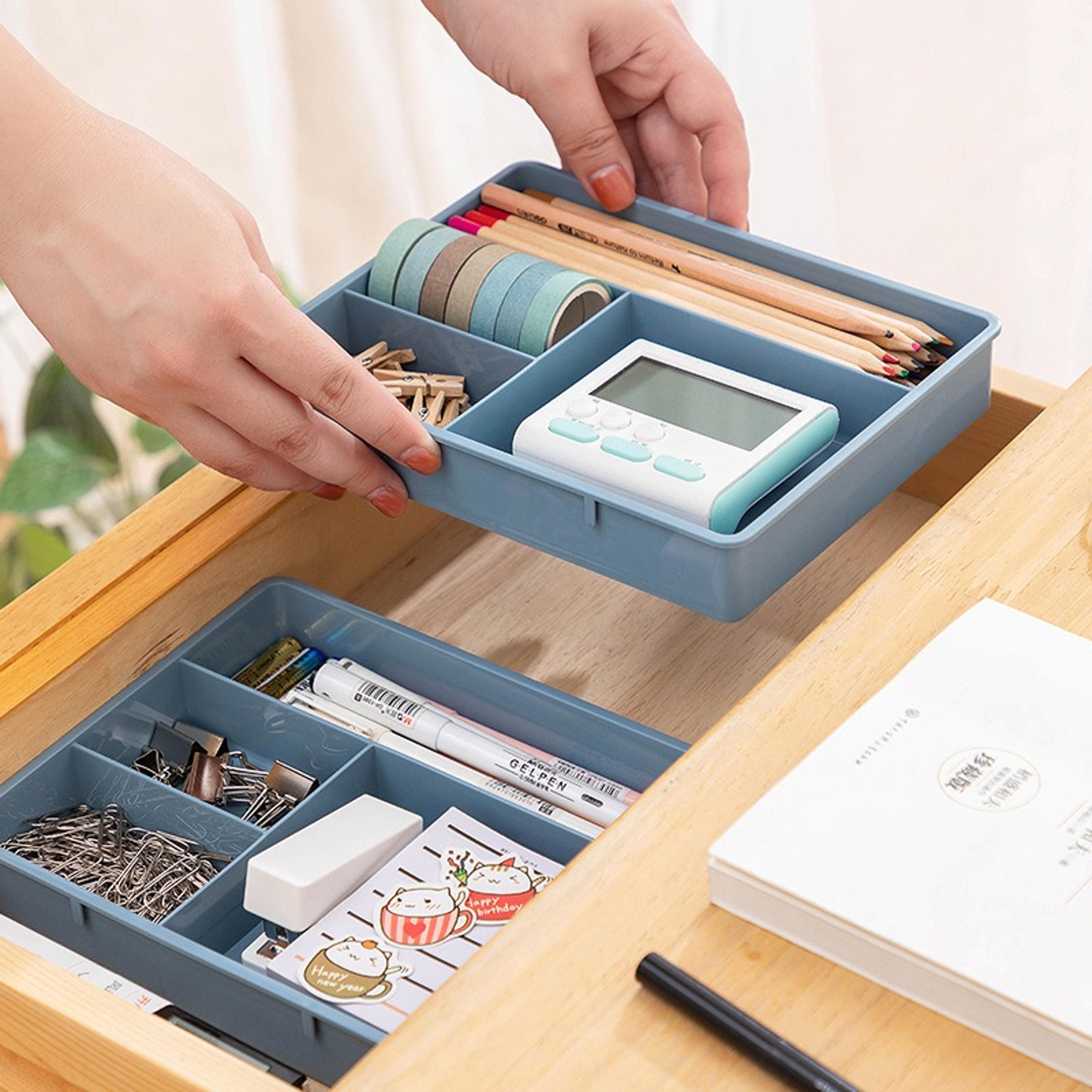 multi-cell table drawer storage case stackable jewelry, makeup & office organizer for desk