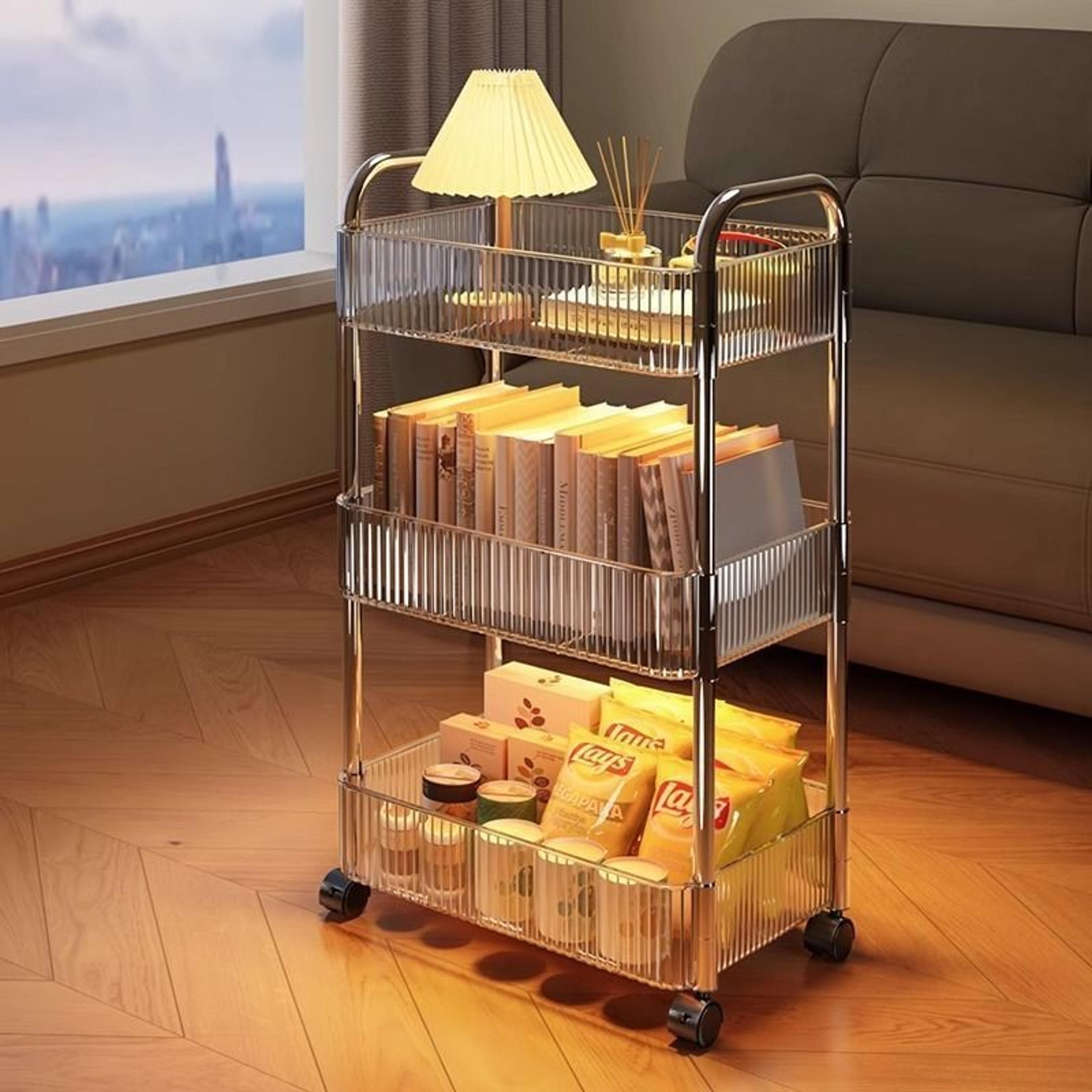 multilayer transparent acrylic storage trolley with wheels mobile shelf for living room, bathroom & snacks