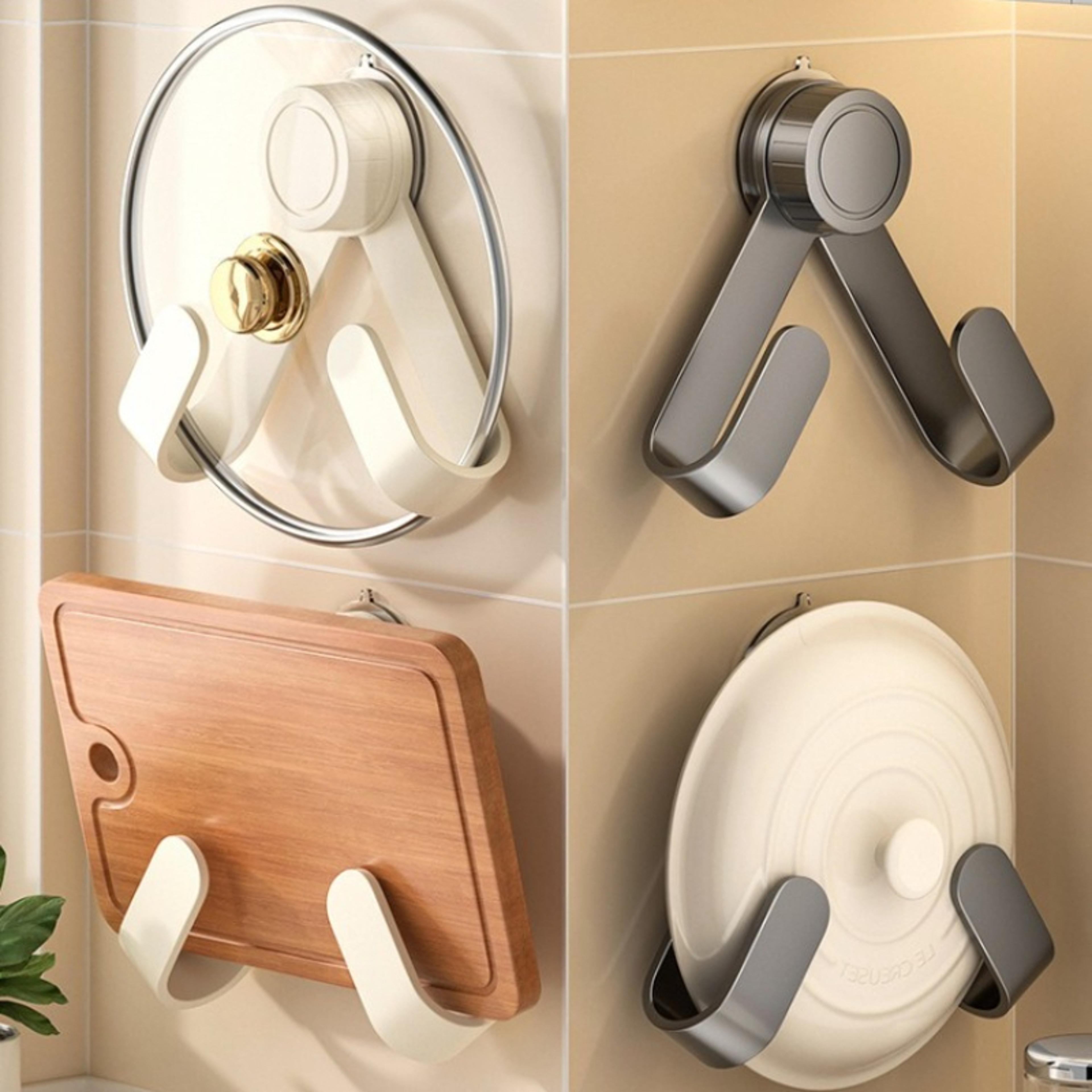 wall-mounted pot lid rack with hooks, multi-functional holder & chopping boar