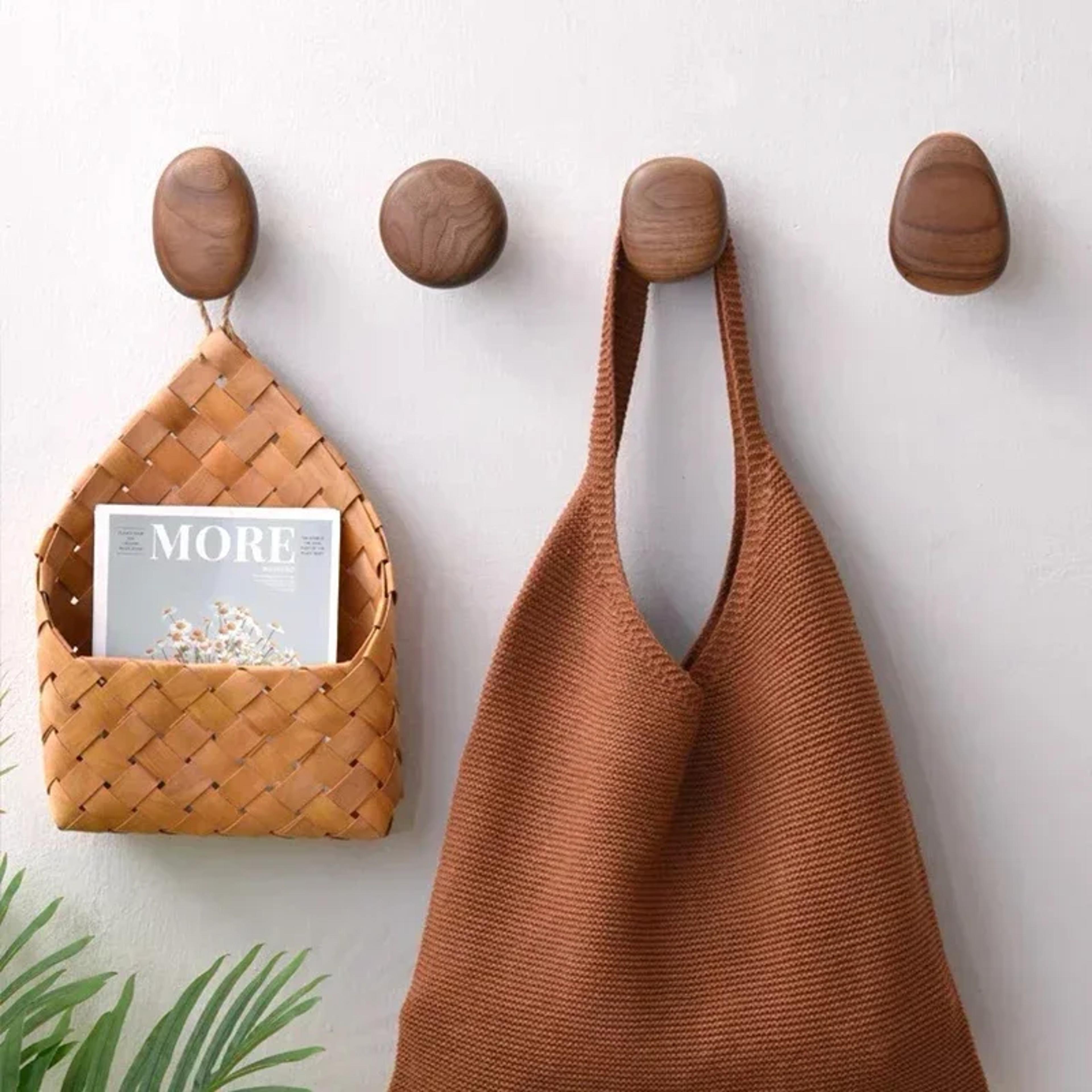 solid wood coat hook with punch-free mount durable wall hanger for clothes and doors