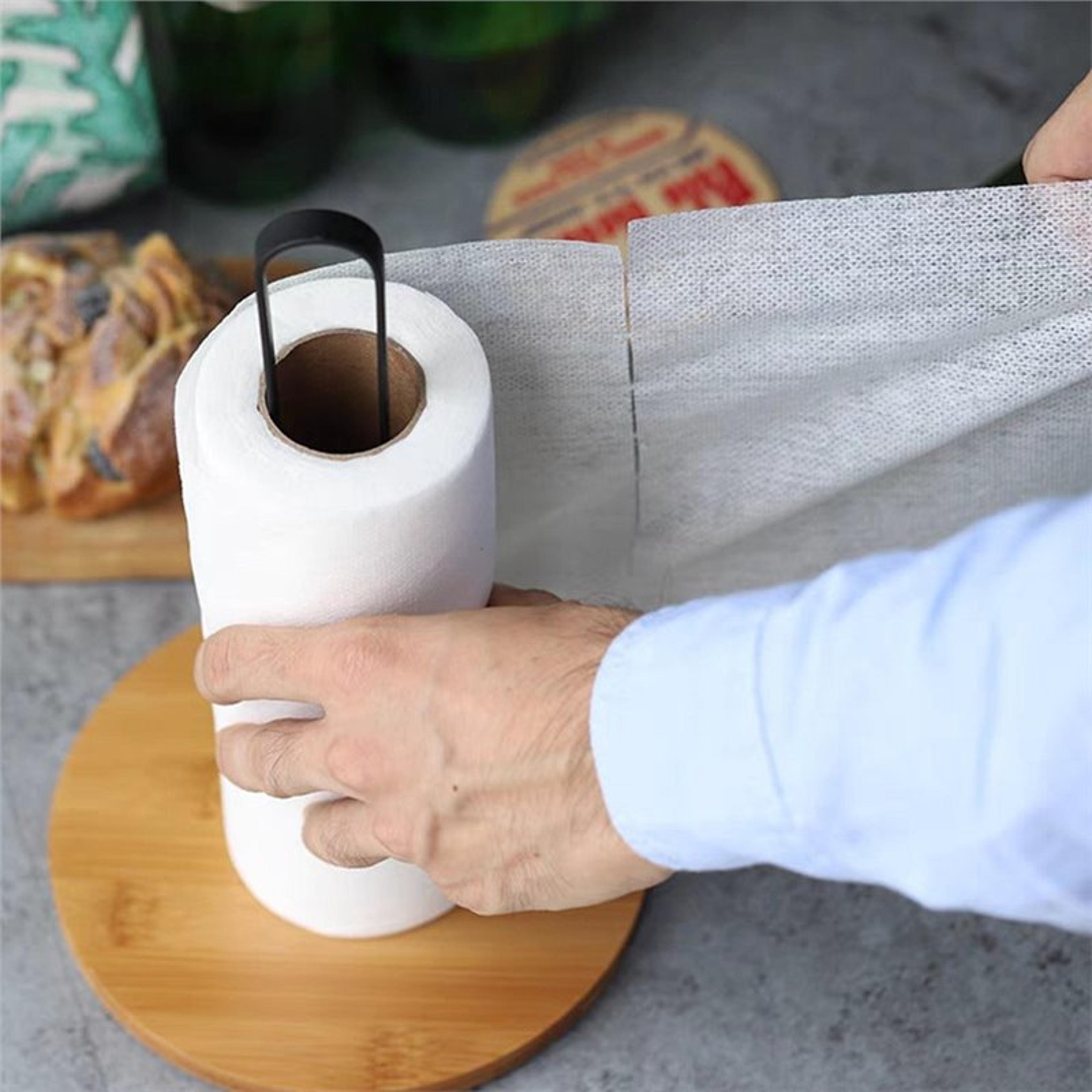 nordic style bamboo paper towel holder free-standing vertical storage rack for kitchen countertop