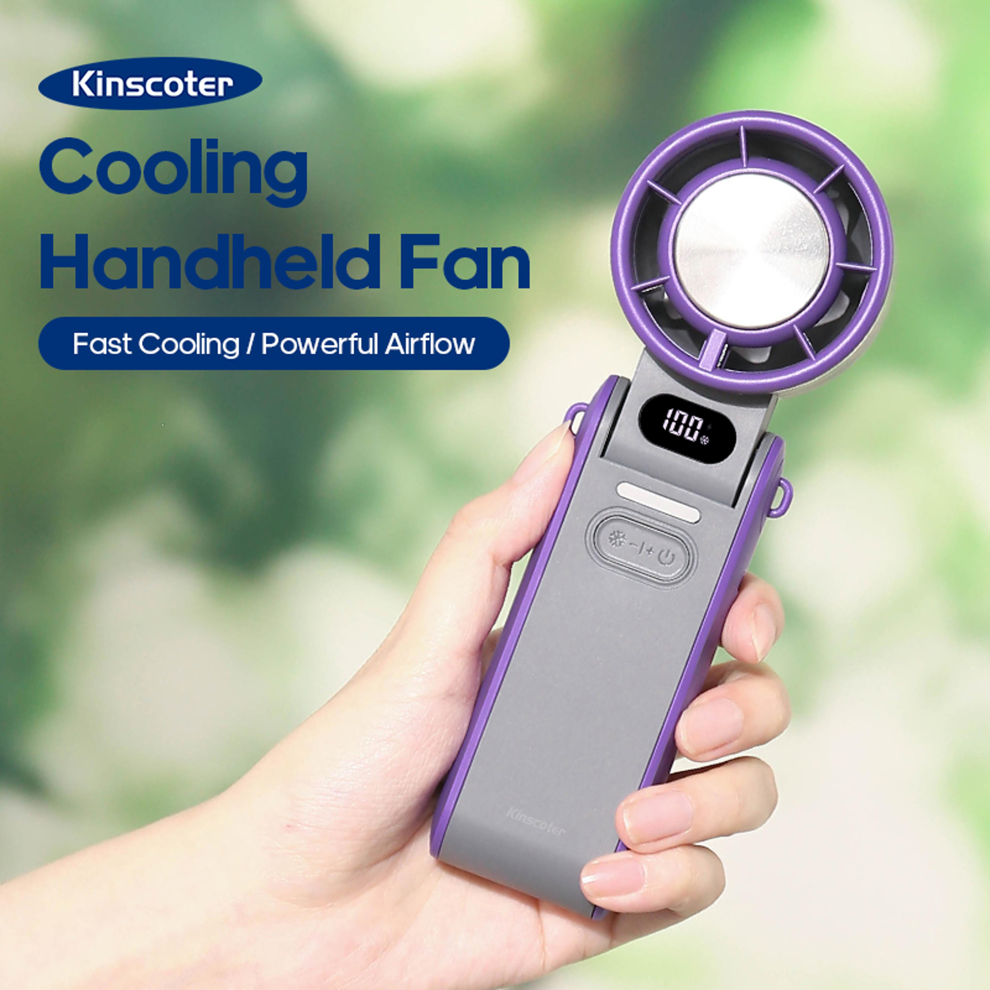 rechargeable handheld fan, portable & foldable, with lanyard for outdoor cooling