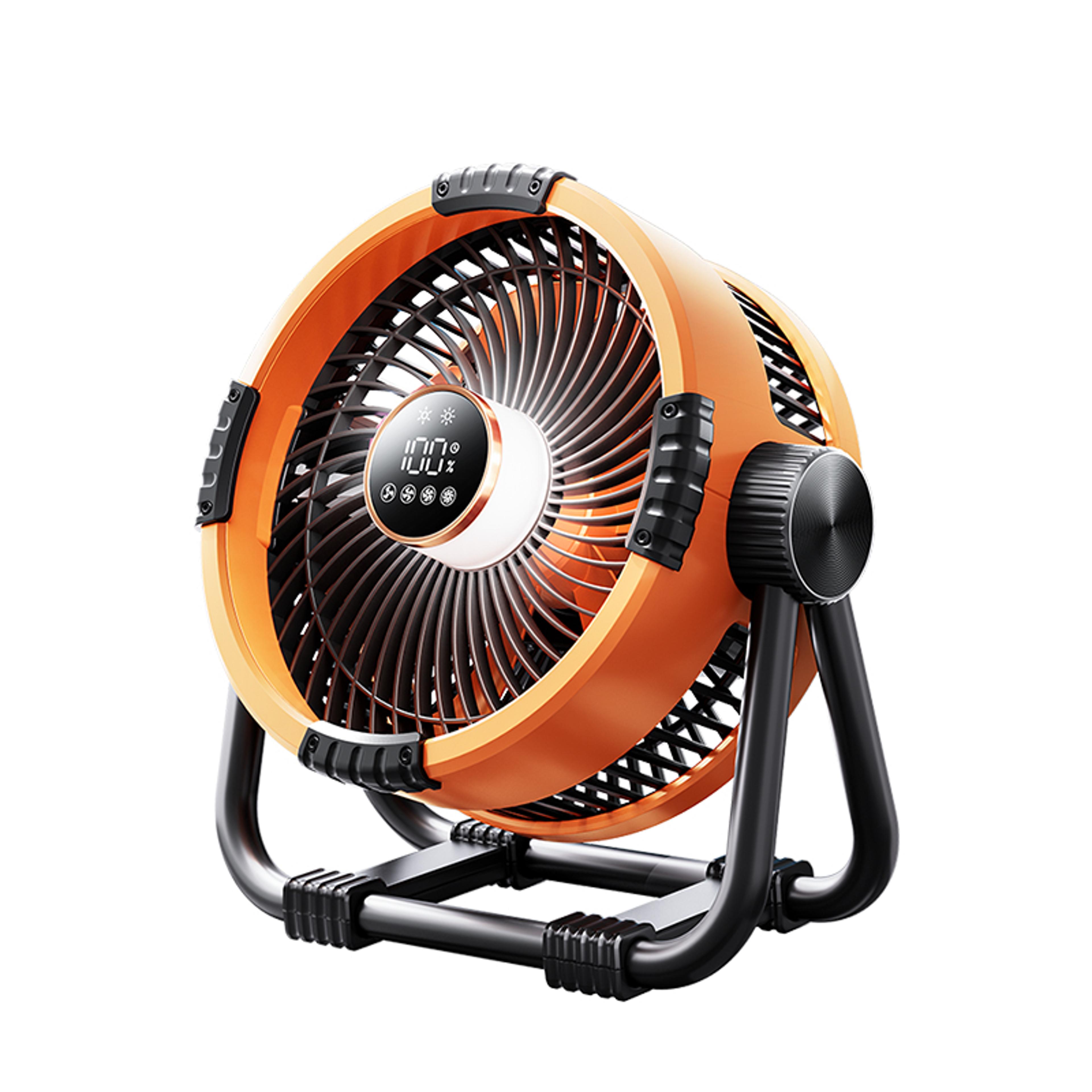 outdoor camping fan with battery, led light & hook portable air circulator