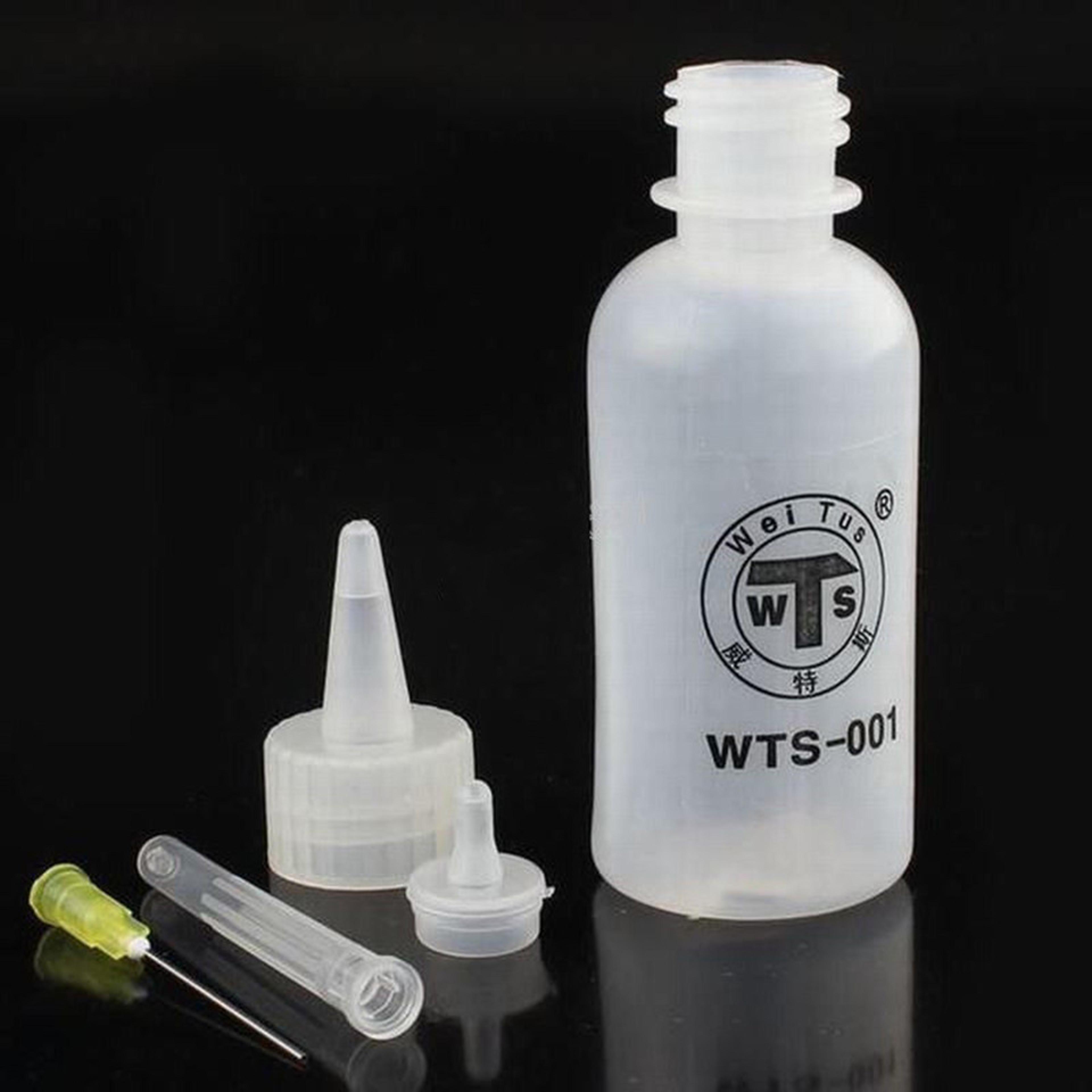 empty plastic liquid bottle with needle for rosin, solder flux, and glue precision dispenser