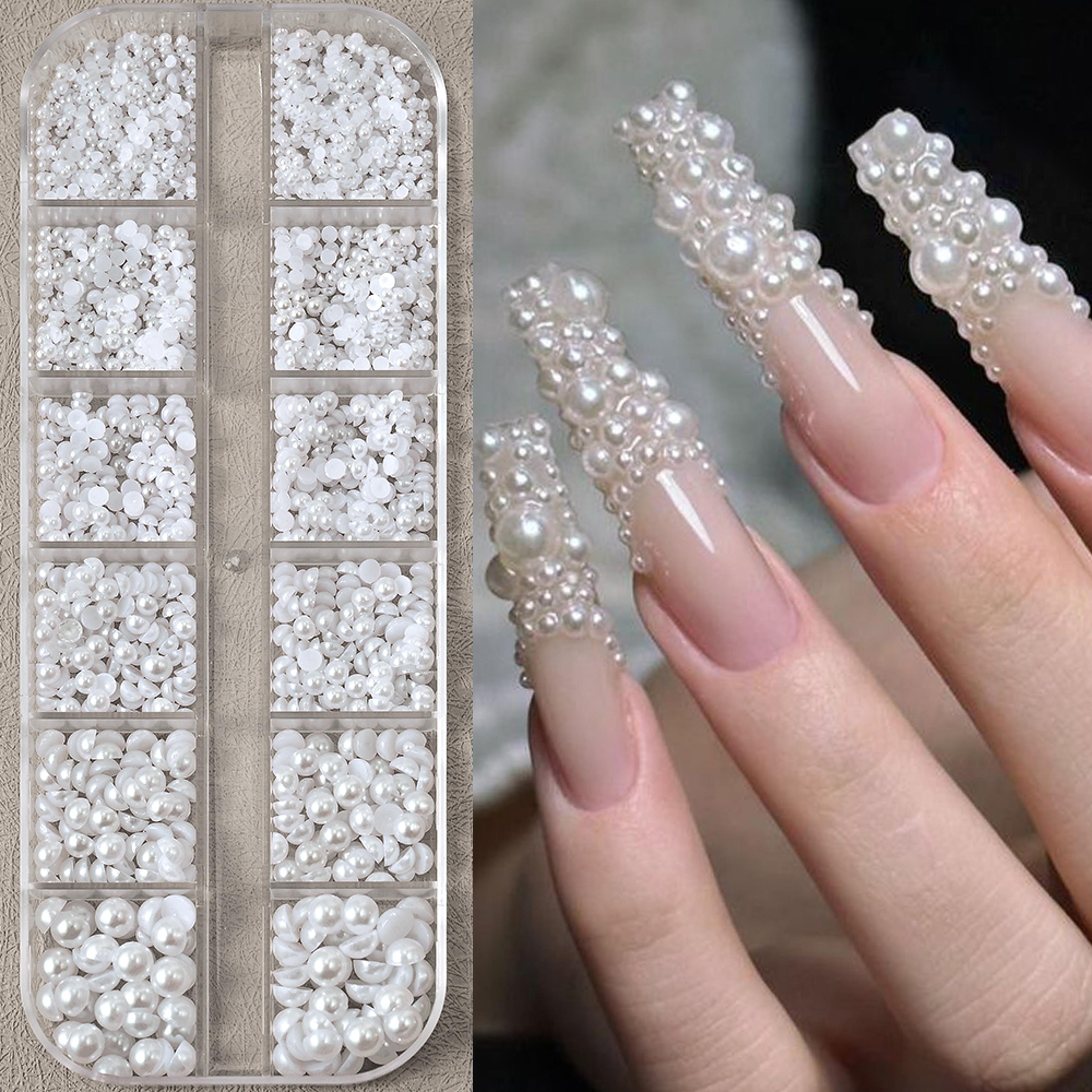 flatback pearls beads 3d nail charms half round rhinestones for nail art, jewelry & craft