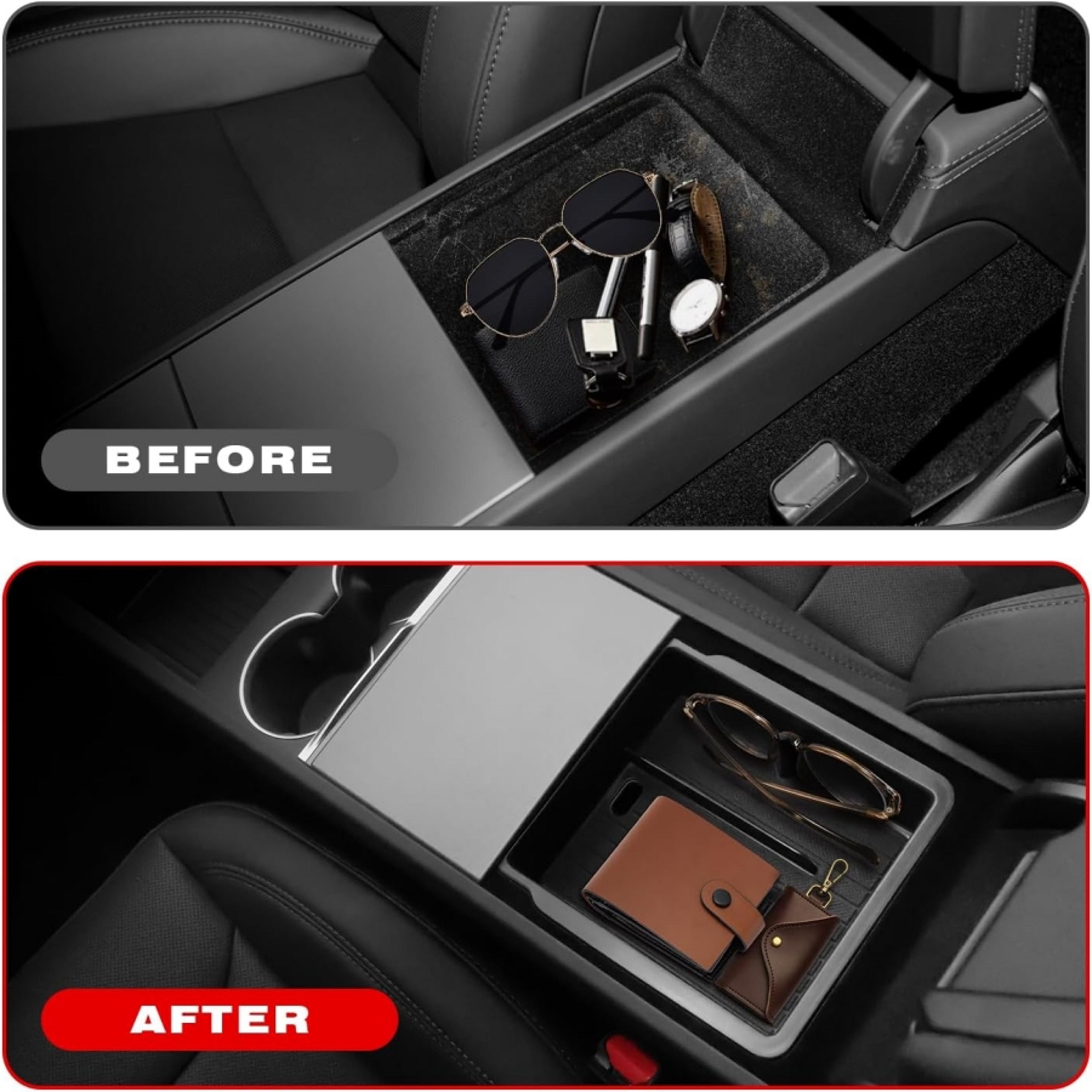 tesla model y juniper & model highland abs center console organizer tray premium armrest storage box accessories
