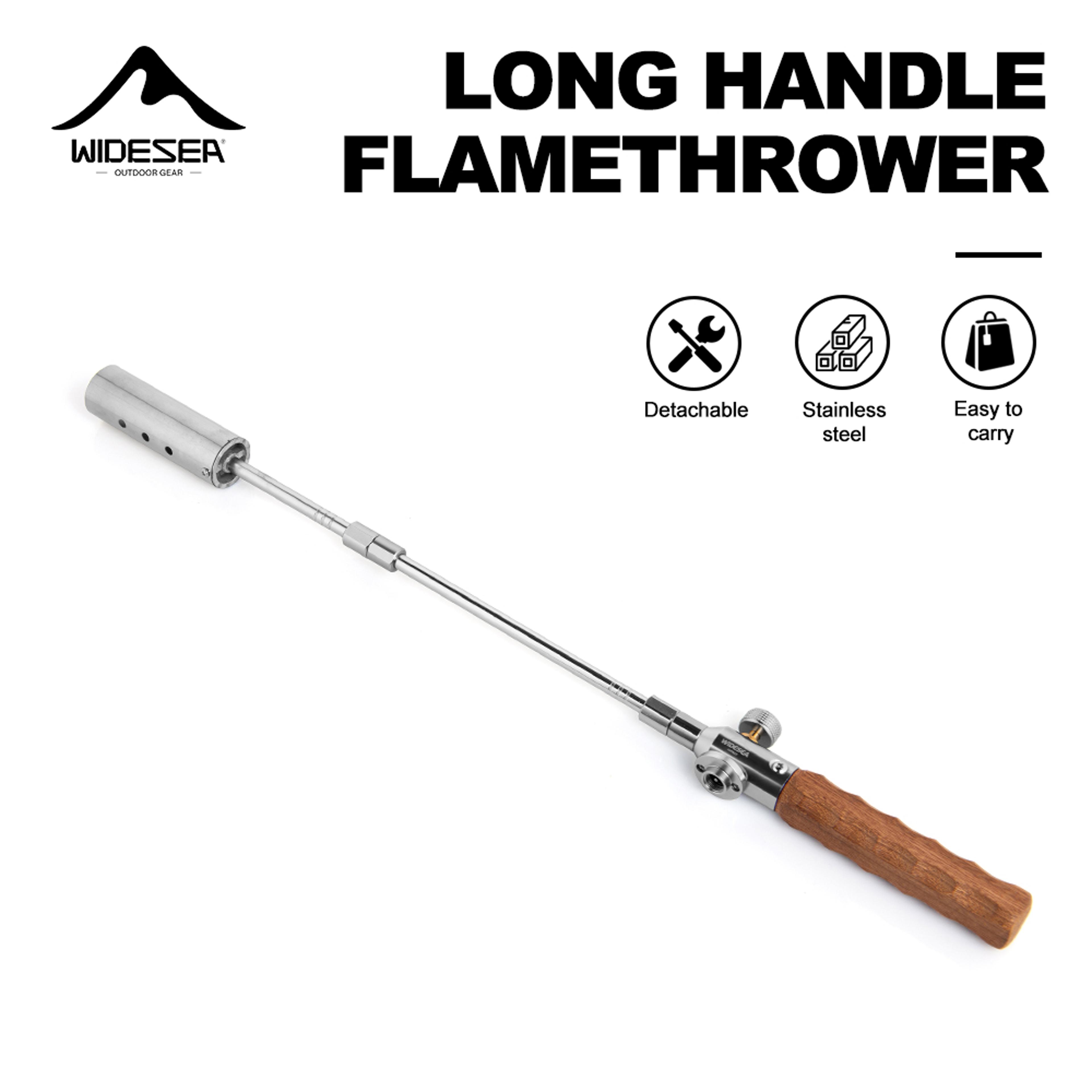 portable long handle flamethrower torch detachable stainless steel tool for camping, bbq, and outdoor fire starting