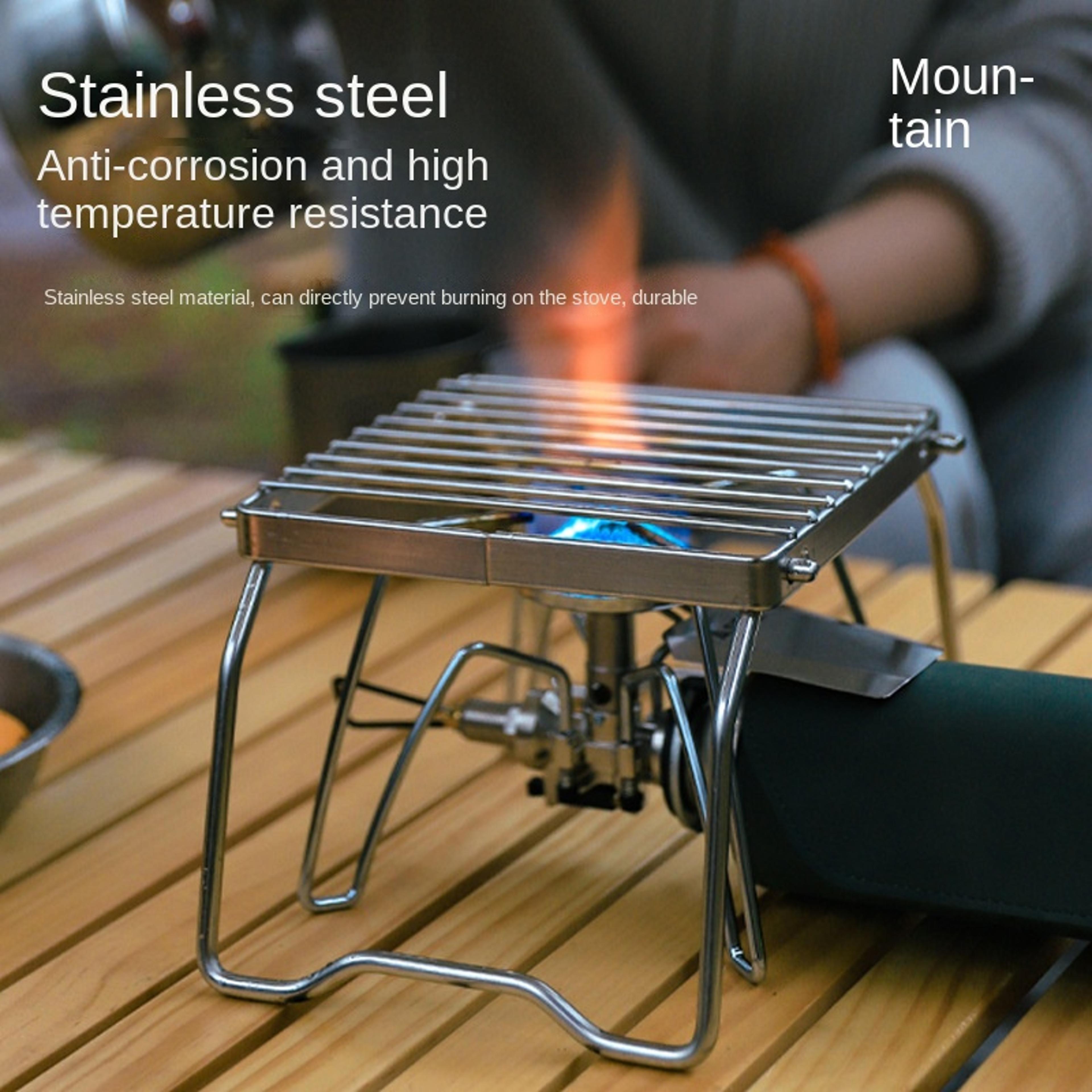 portable folding stainless steel stove holder mini barbecue rack, pot & baking tray stand for outdoor camping