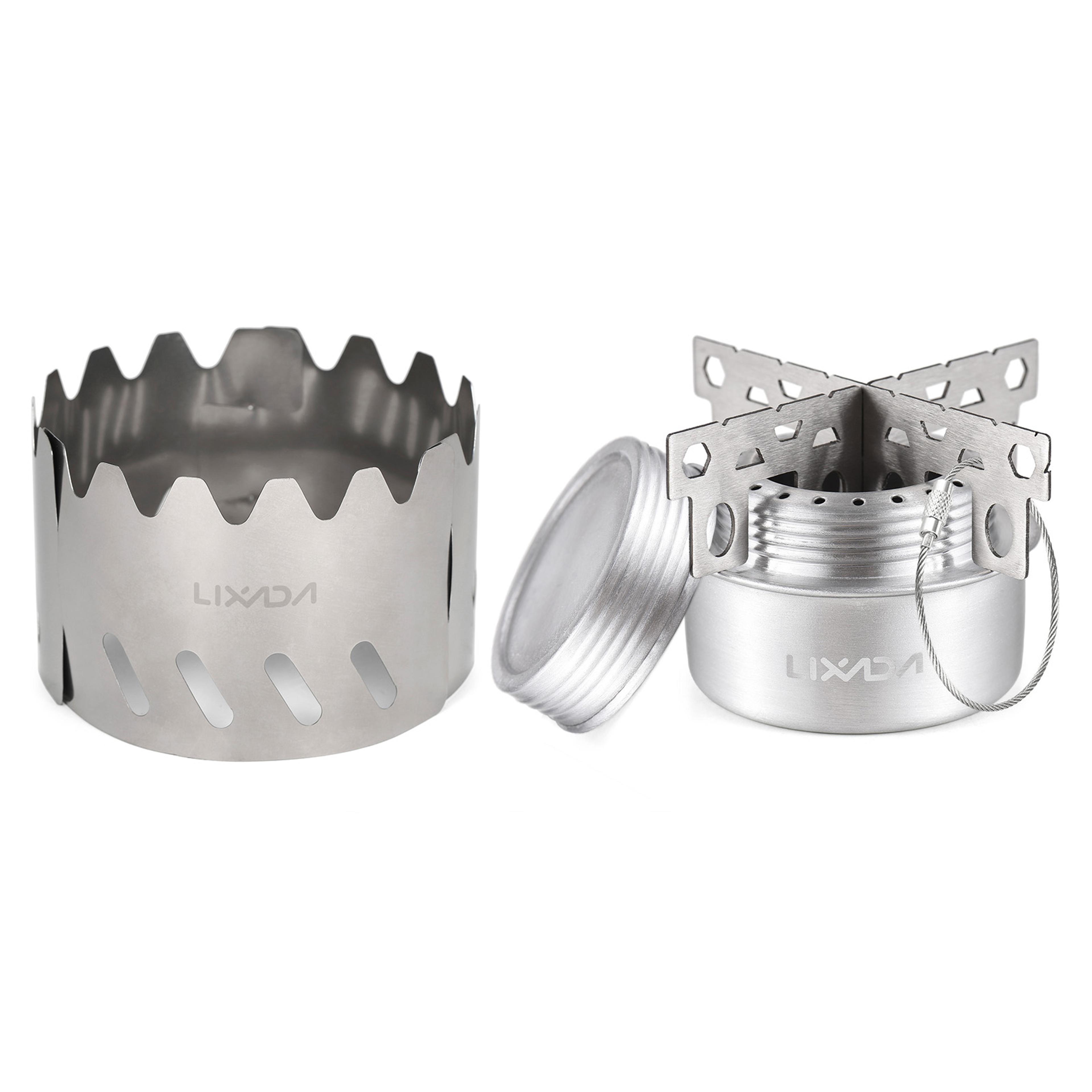 outdoor mini alcohol stove lightweight aluminum alloy cooking stove for camping, hiking, and backpacking with lid