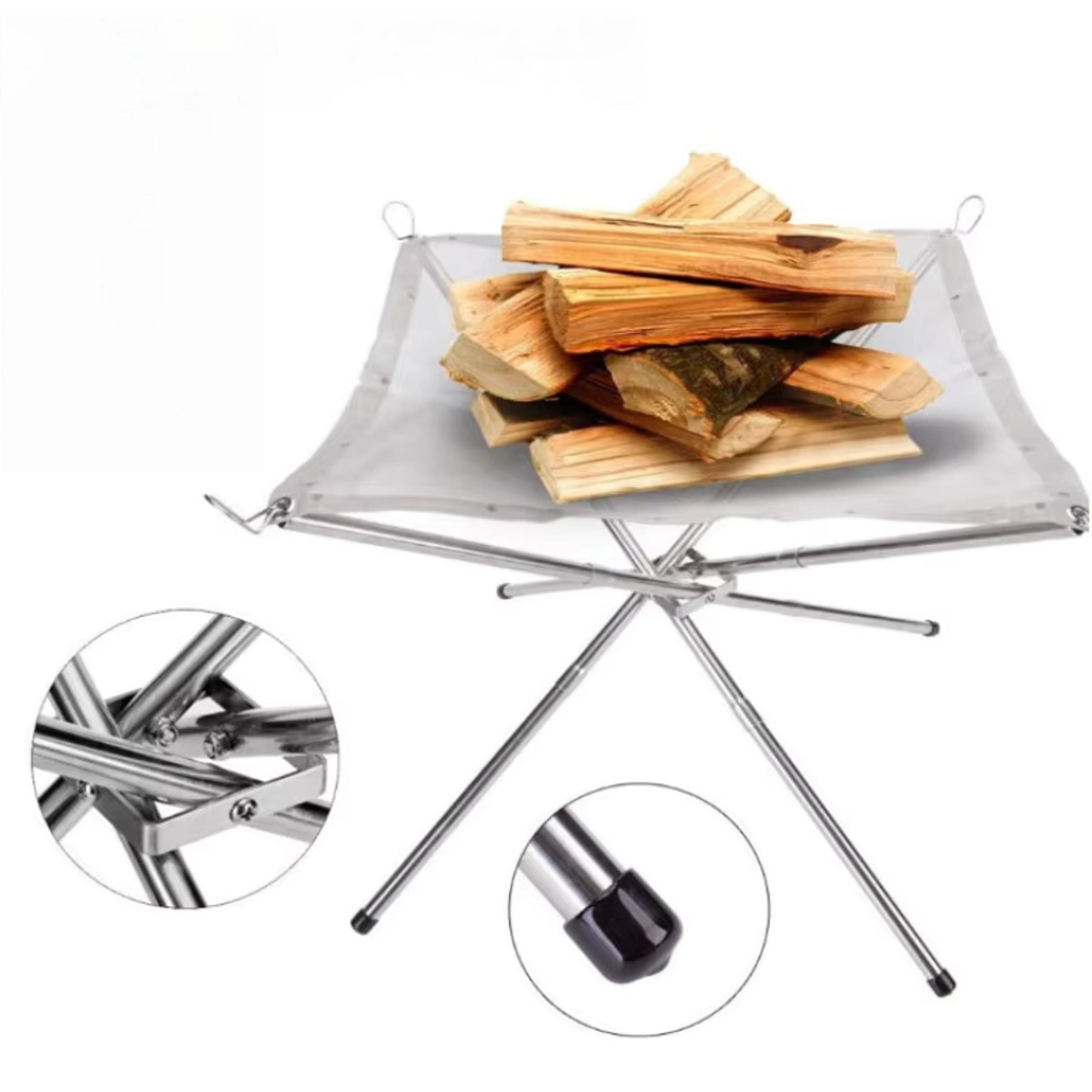 portable outdoor fire pit with collapsible steel mesh stand camping heater with carrying bag
