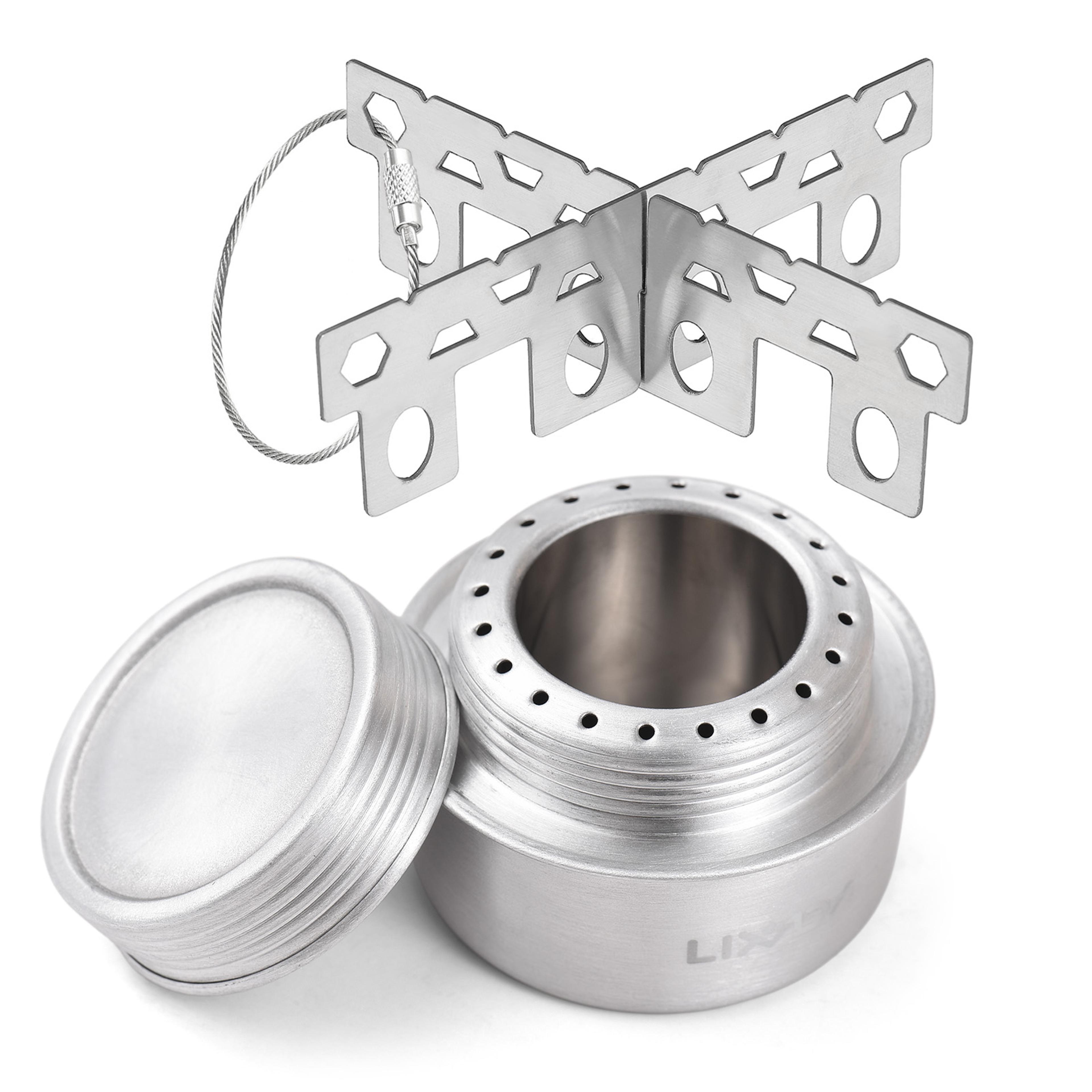portable mini alcohol stove with lid & cross stand lightweight camping stove for hiking & backpacking