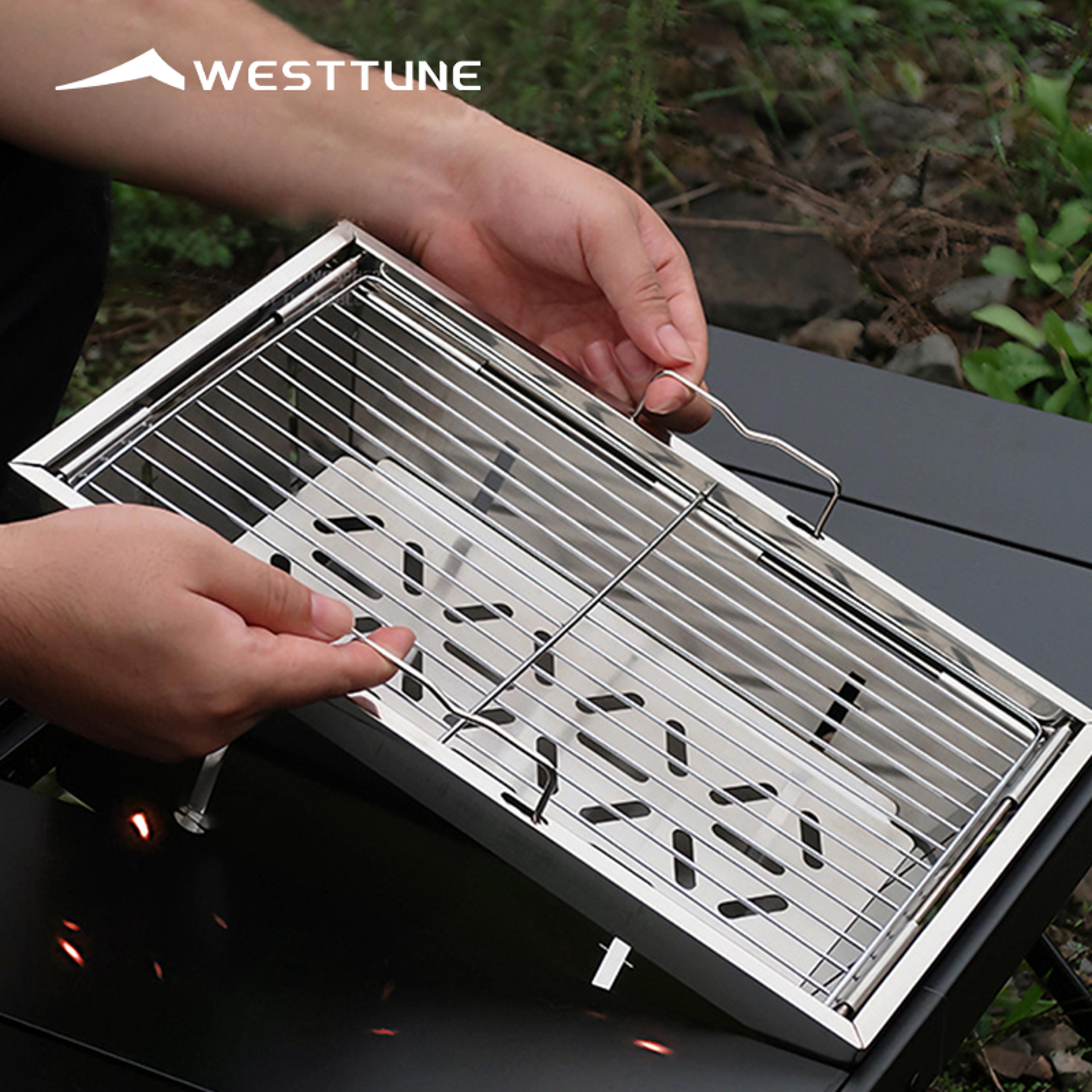 portable stainless steel bbq grill folding charcoal stove for camping & picnic, compact firewood heater rack