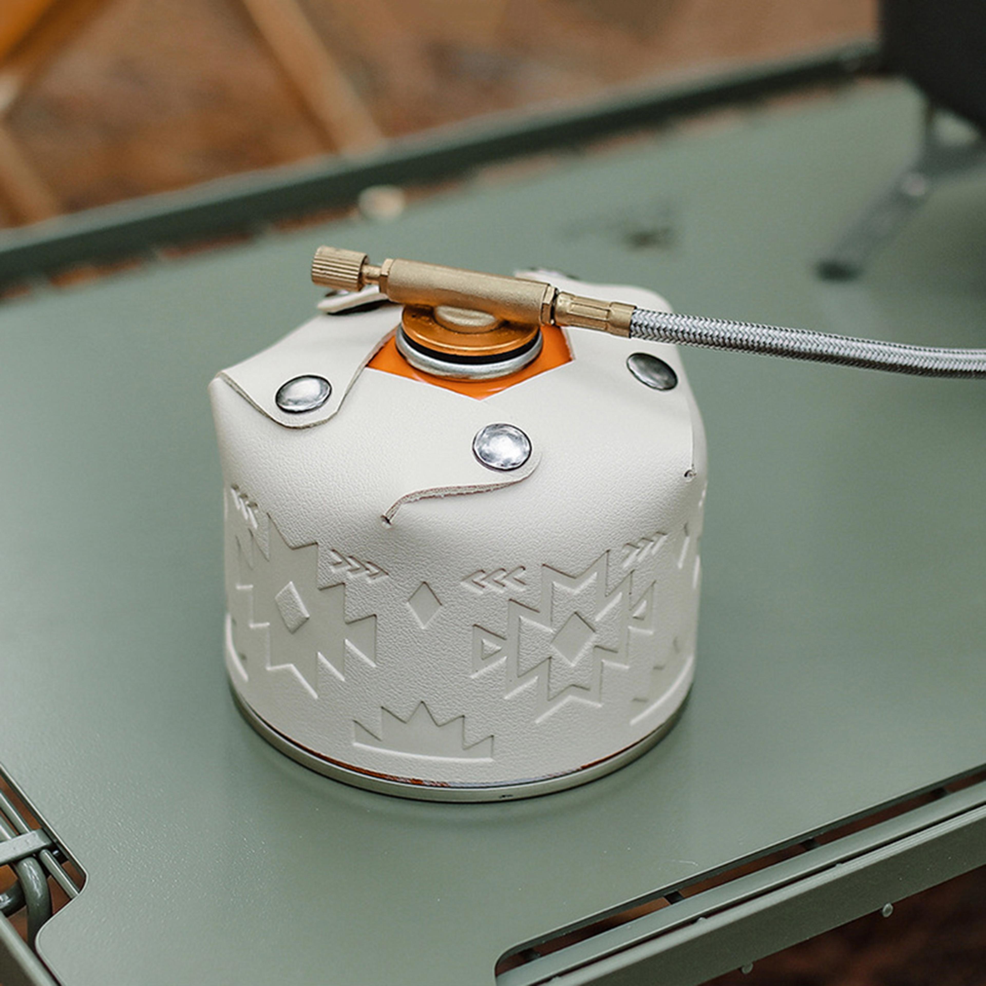 leather gas canister protective cover for outdoor hiking & travel