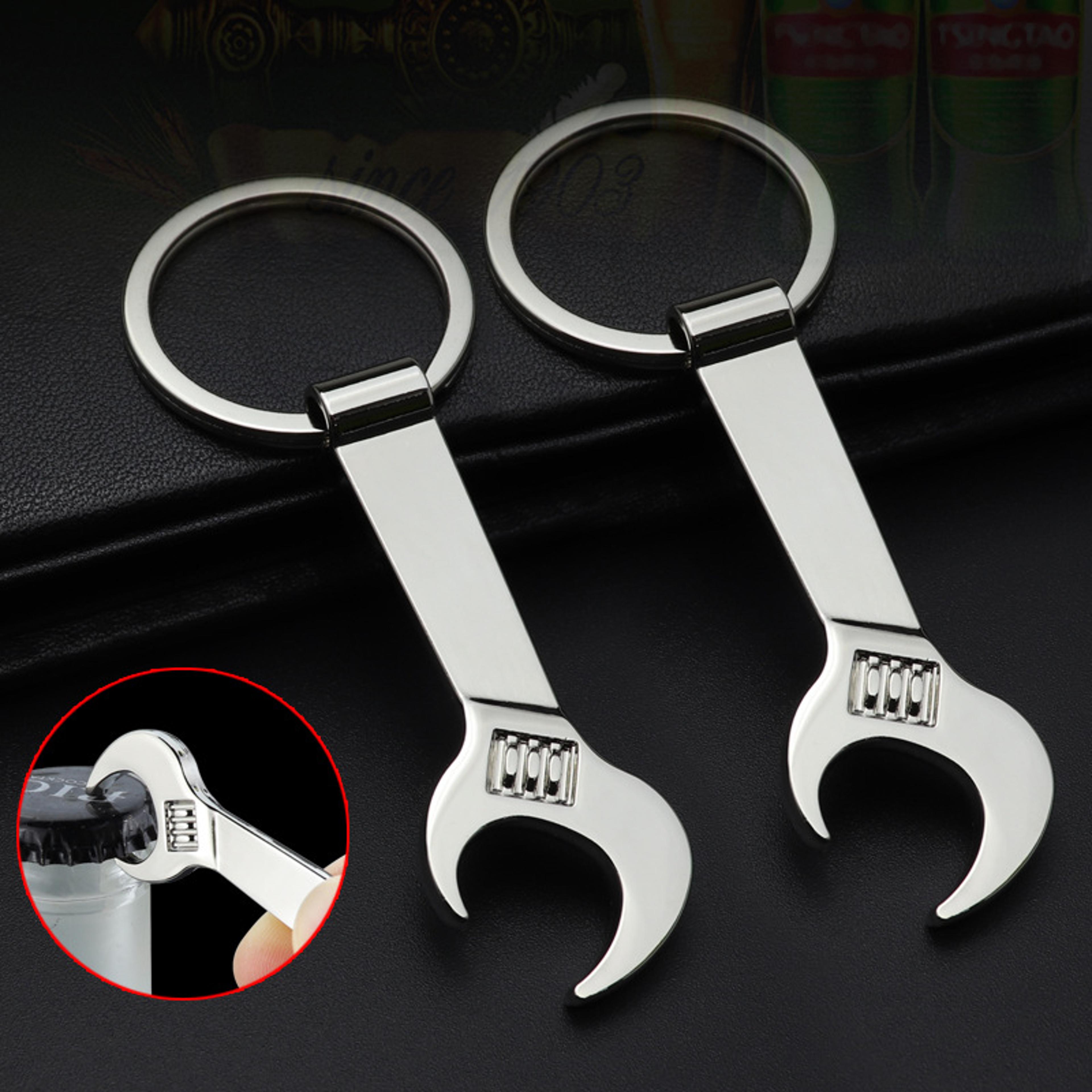 metal wrench shape bottle opener keychain perfect for tool lovers and everyday use