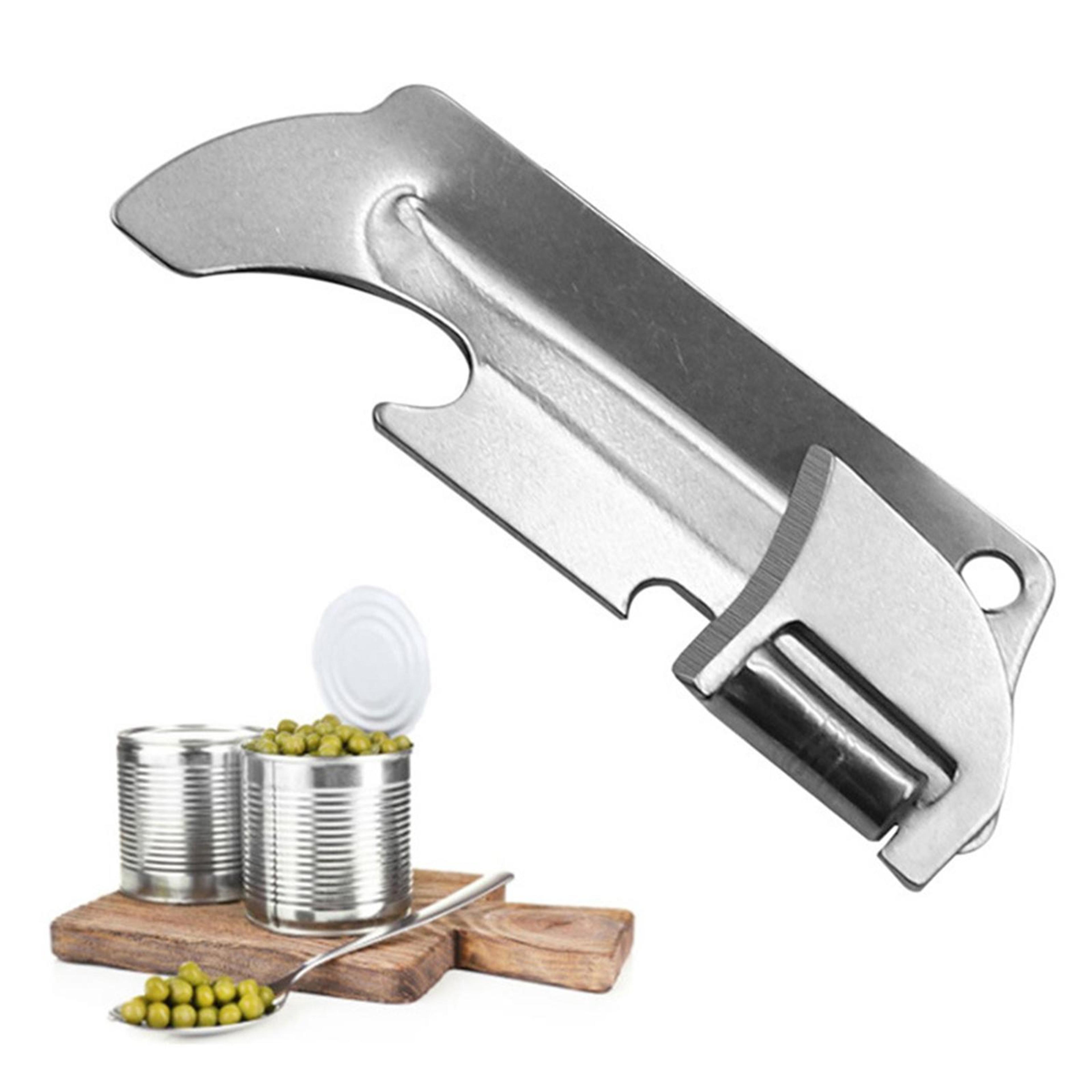 polished steel multi-function can opener tool folding mini utili-key steel opener for camping & home use