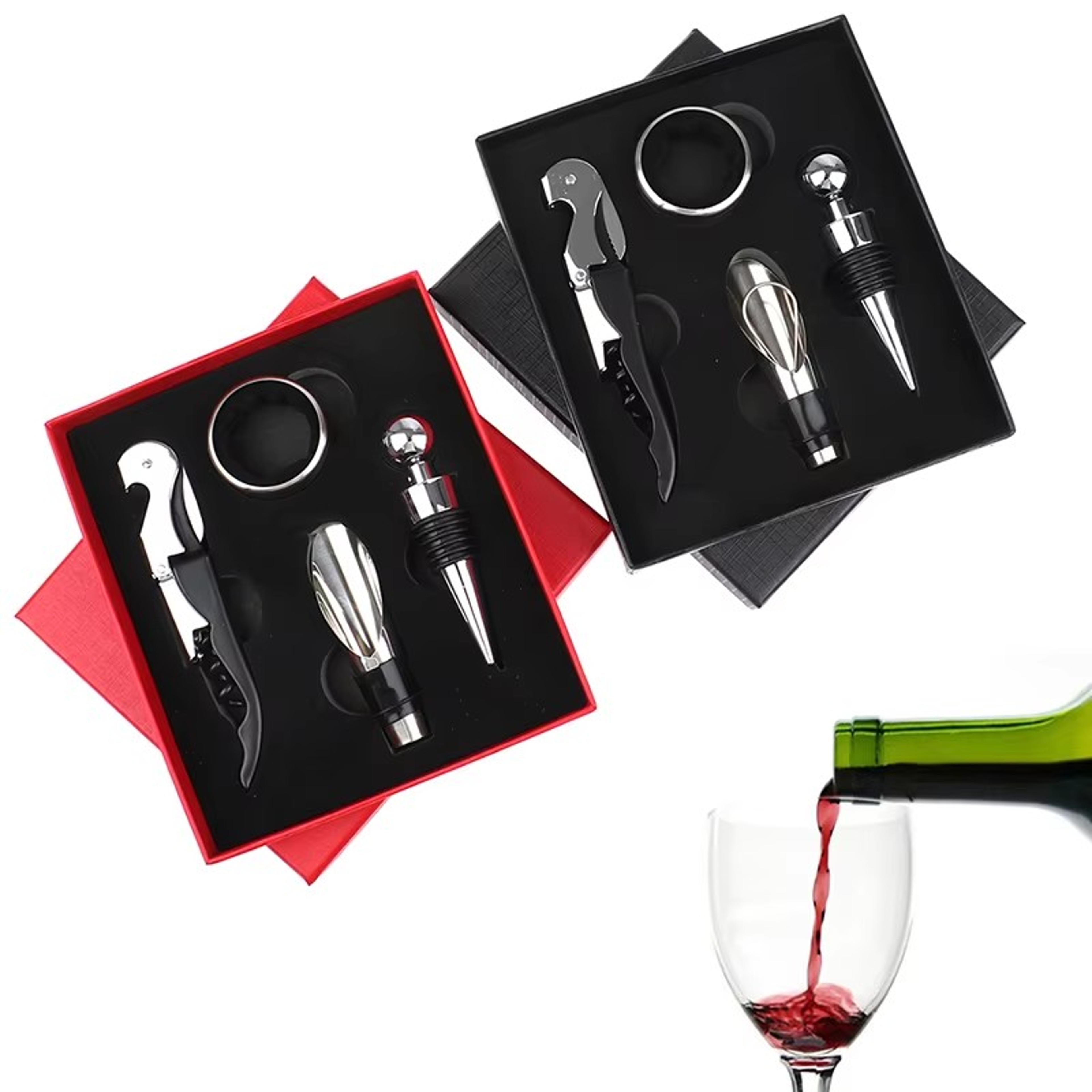 elegant wine opener gift set stainless steel bottle opener, vacuum stopper & pourer bar tool