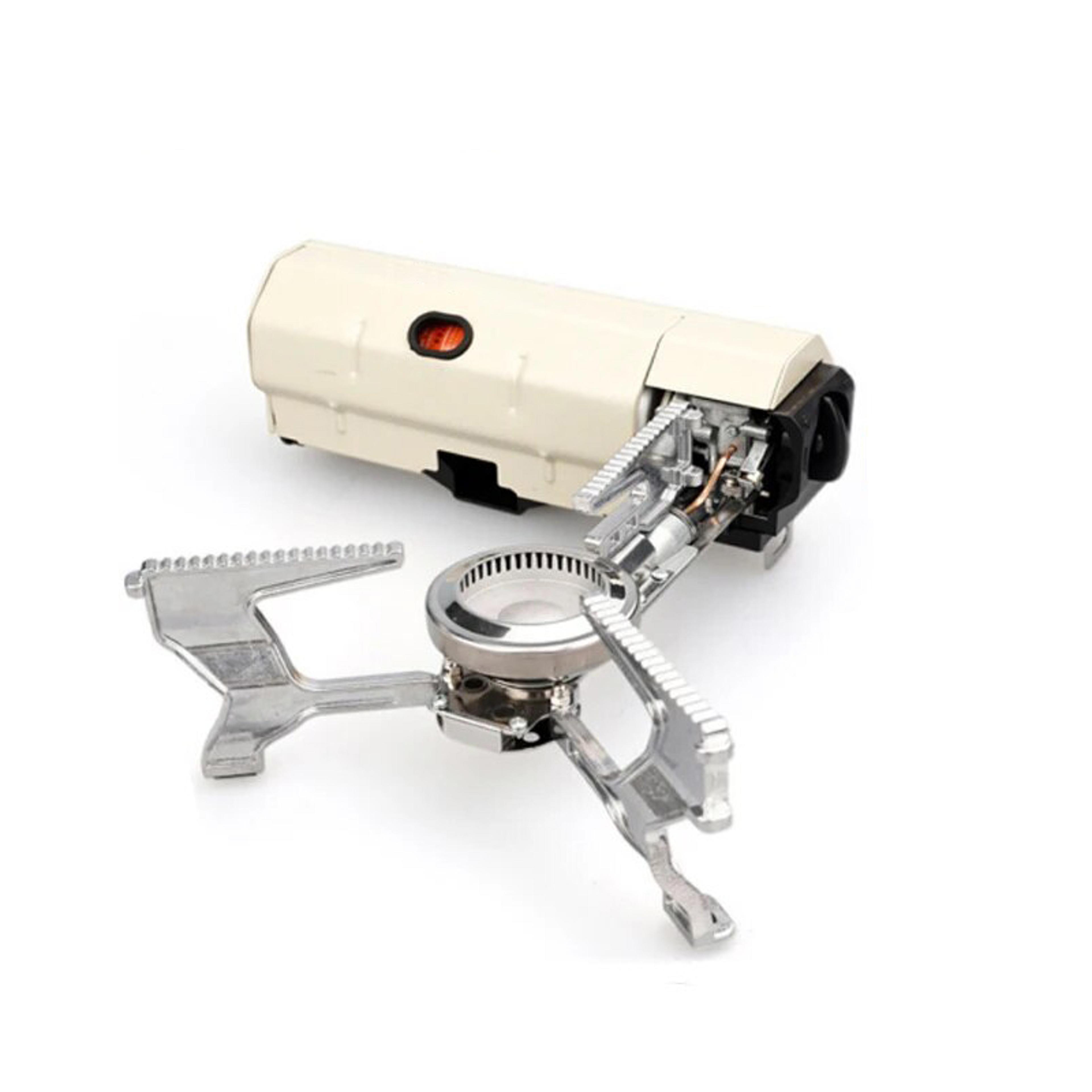 portable white camping gas stove folding outdoor burner for hiking, picnic & travel